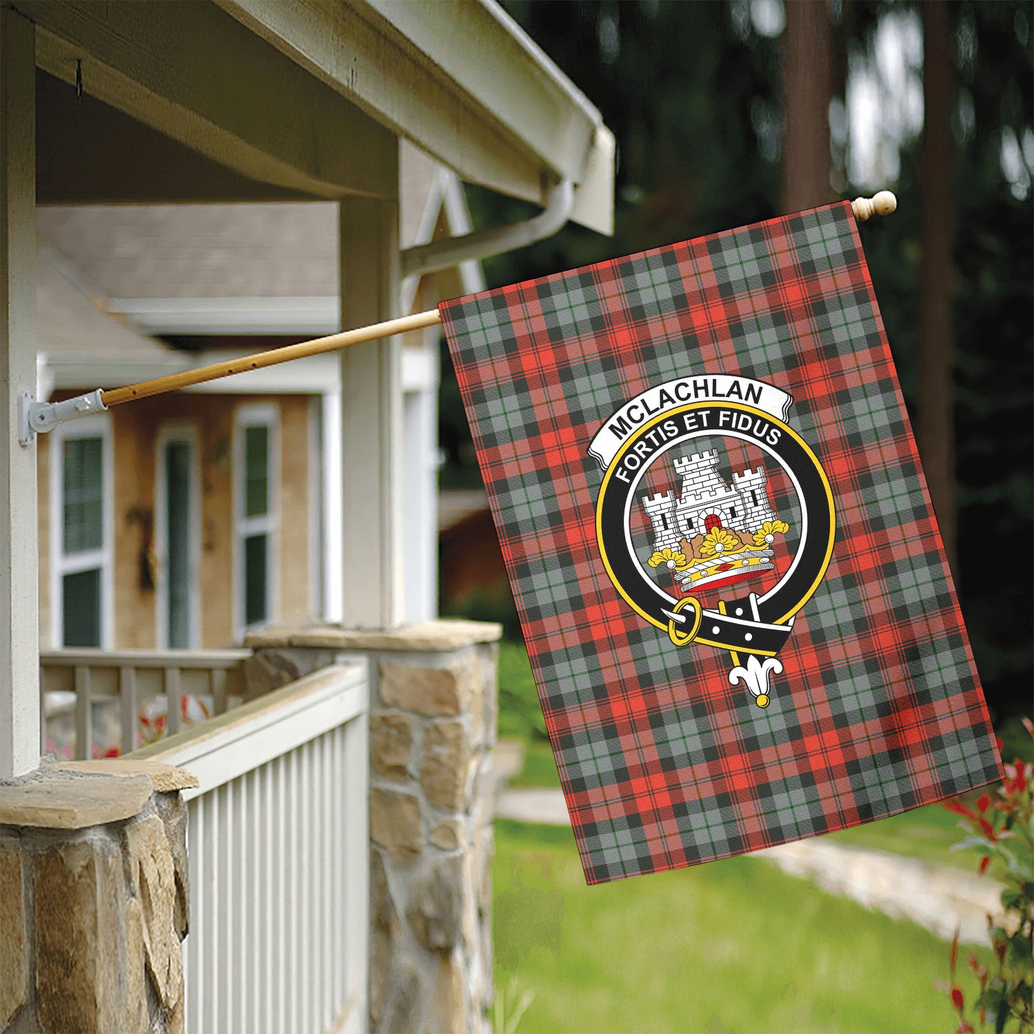 McLachlan Weathered Tartan Crest Garden Flag