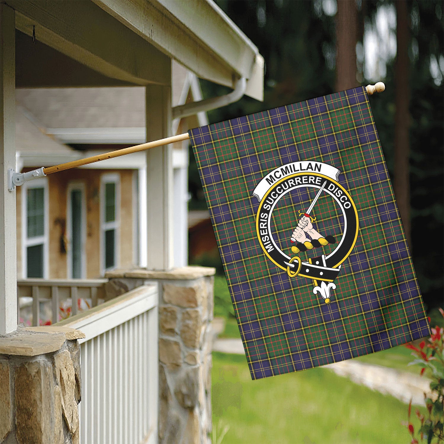 McMillan Hunting Modern Tartan Crest Garden Flag