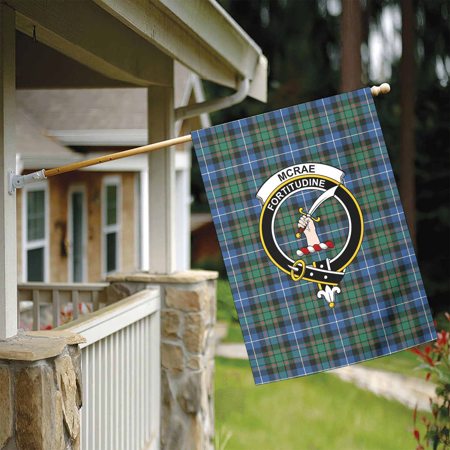 McRae Hunting Ancient Tartan Crest Garden Flag