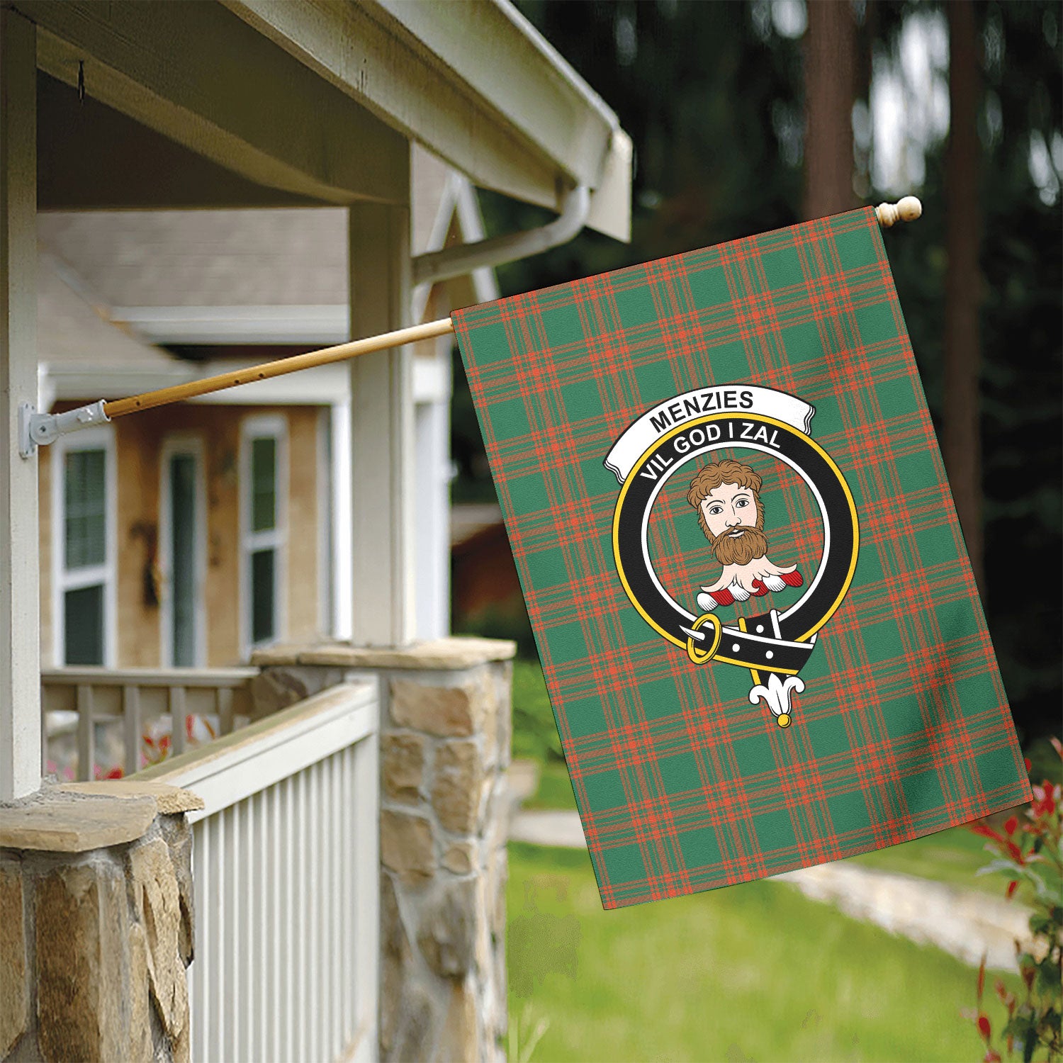 Menzies Green Ancient Tartan Crest Garden Flag