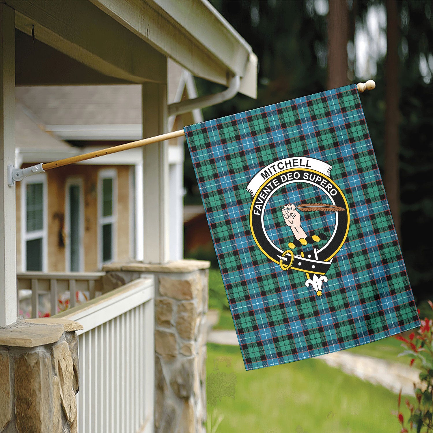 Mitchell Ancient Tartan Crest Garden Flag