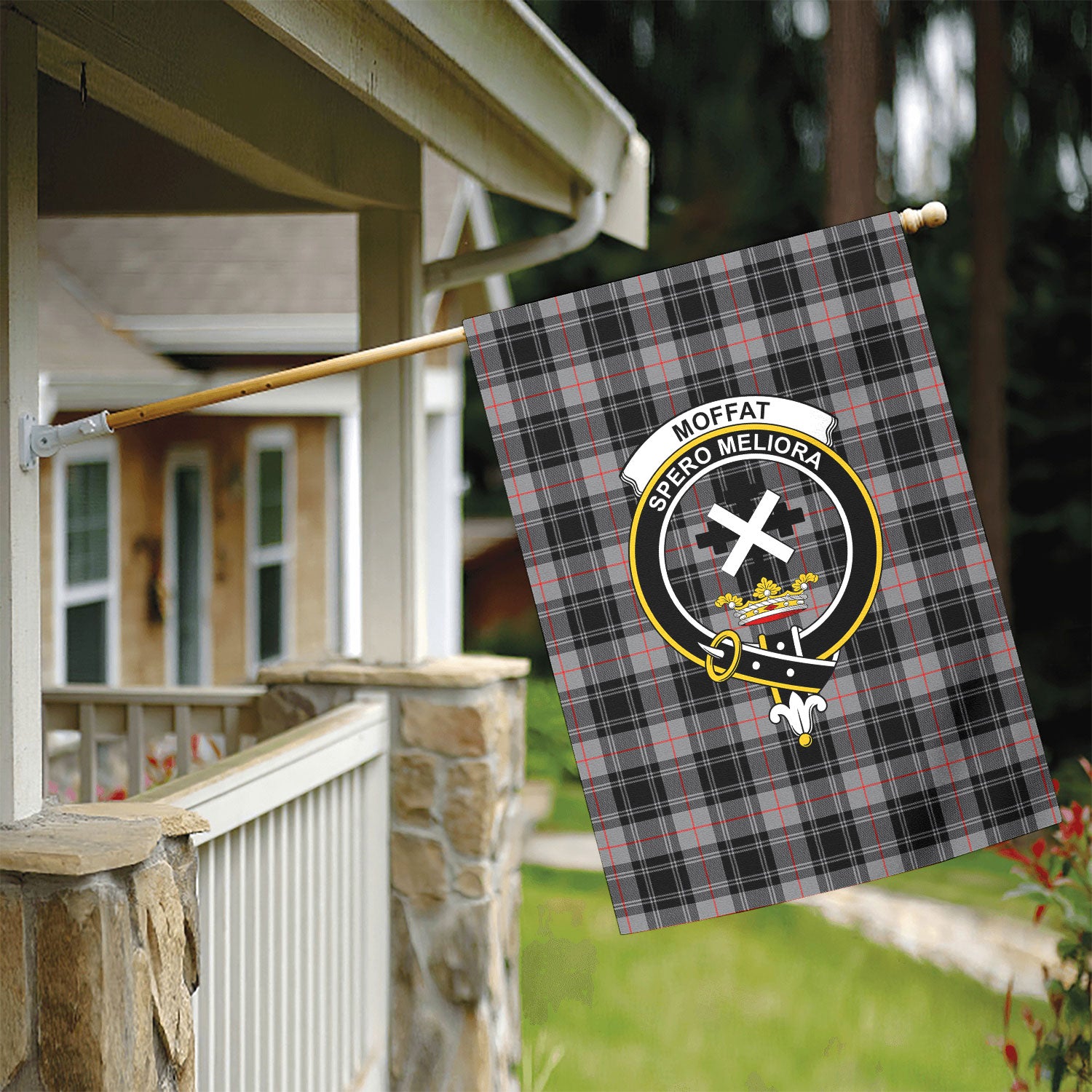 Moffat Modern Tartan Crest Garden Flag