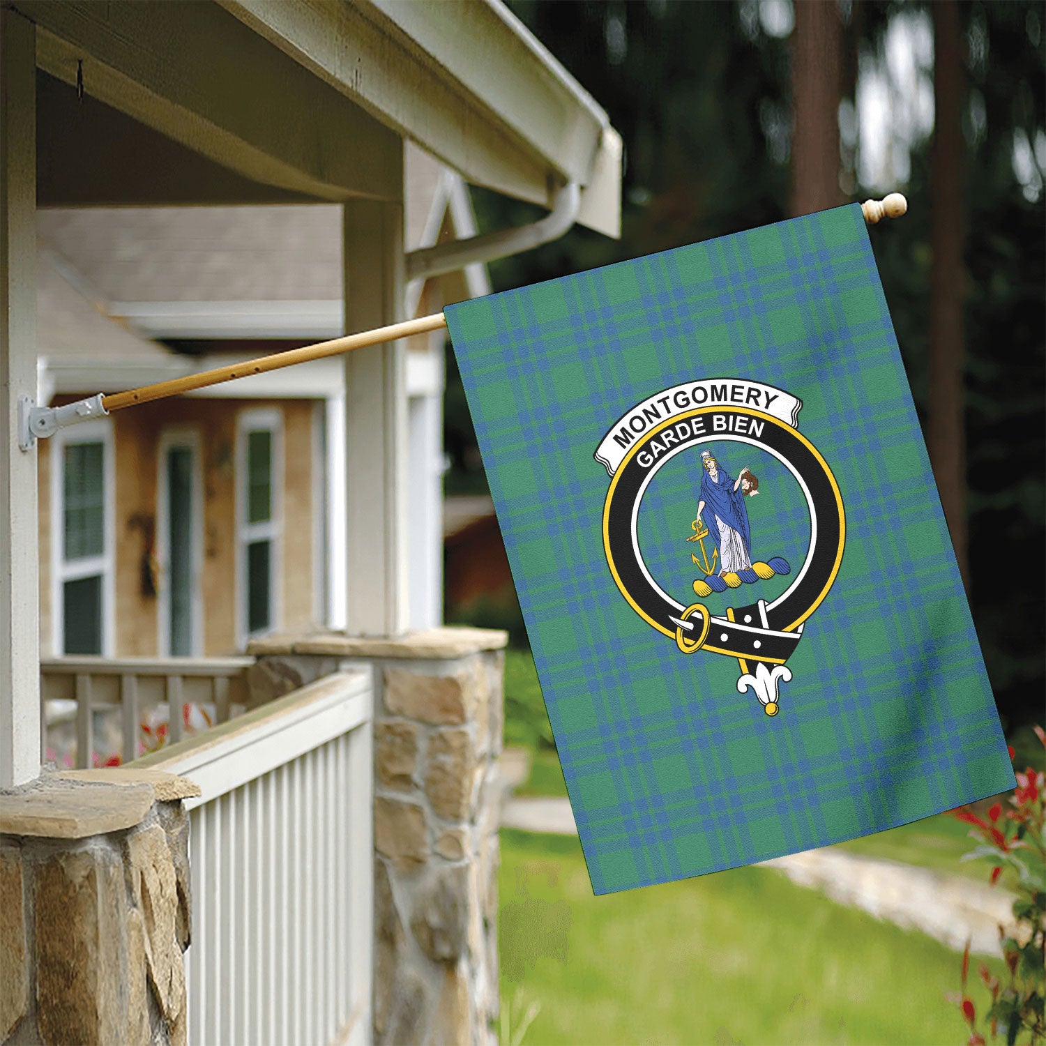Montgomery Ancient Tartan Crest Garden Flag