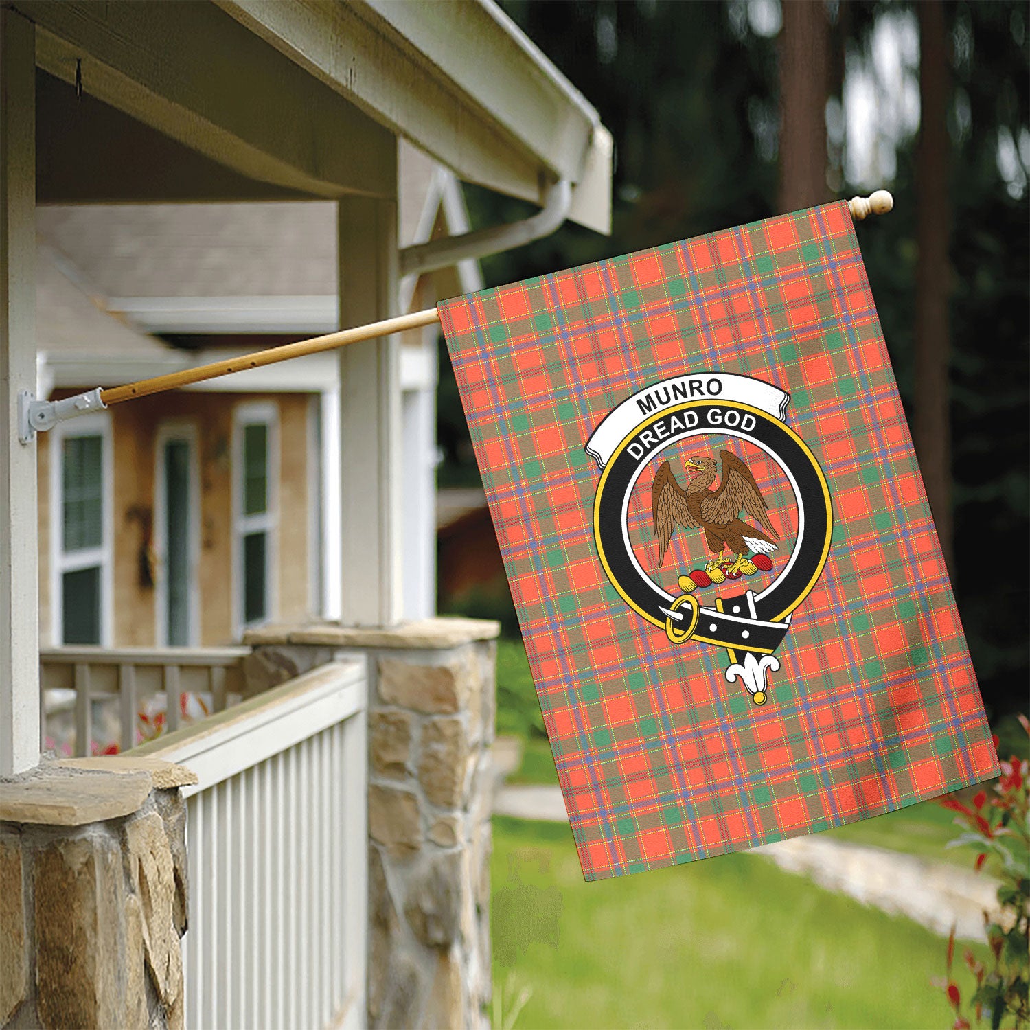 Munro Ancient Tartan Crest Garden Flag