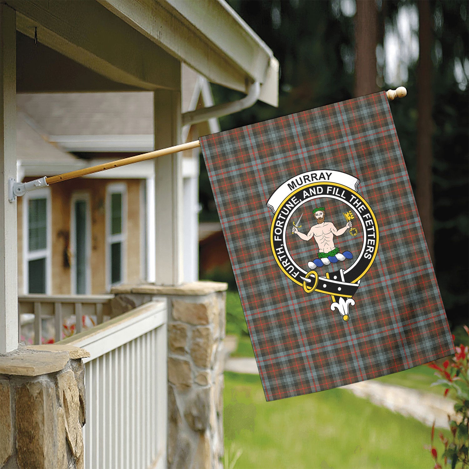 Murray of Atholl Weathered Tartan Crest Garden Flag