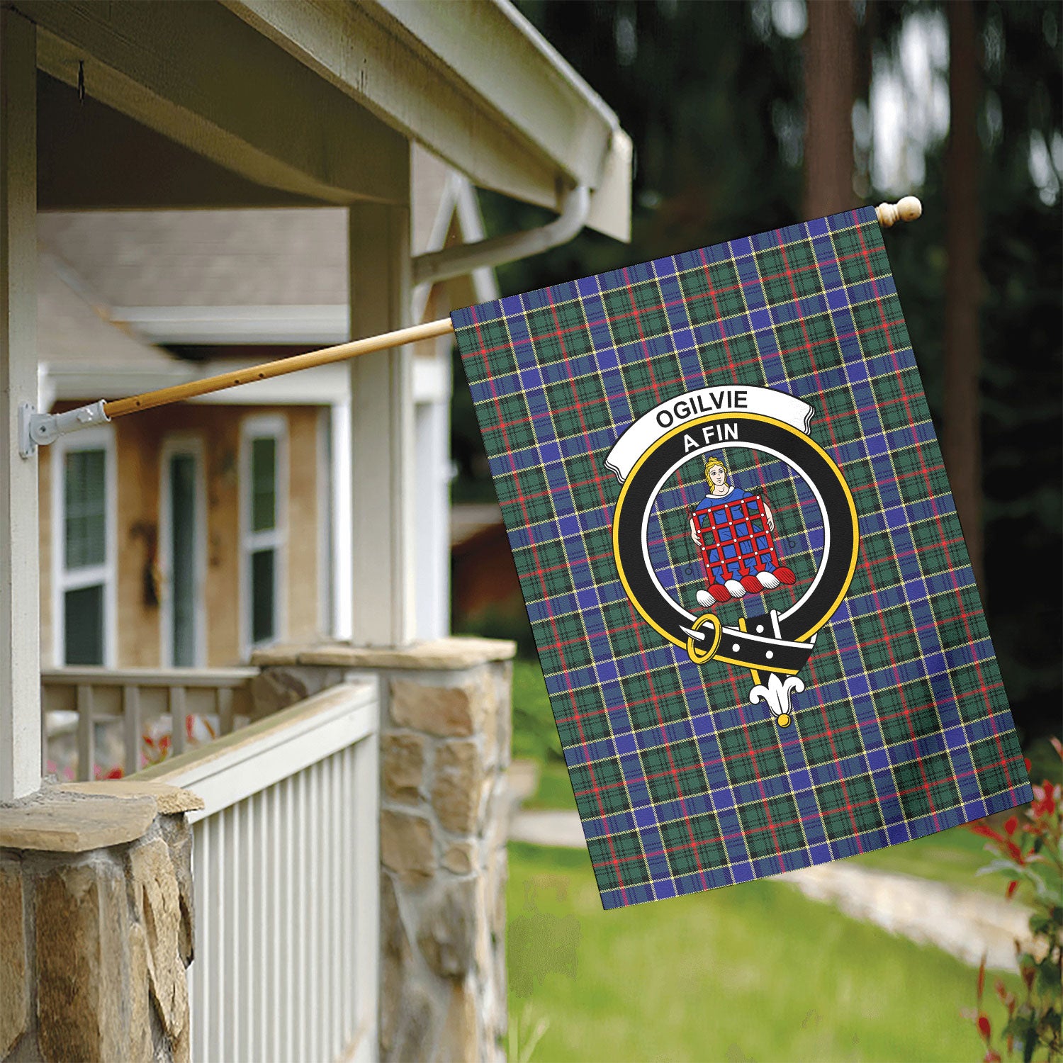Ogilvie Hunting Modern Tartan Crest Garden Flag
