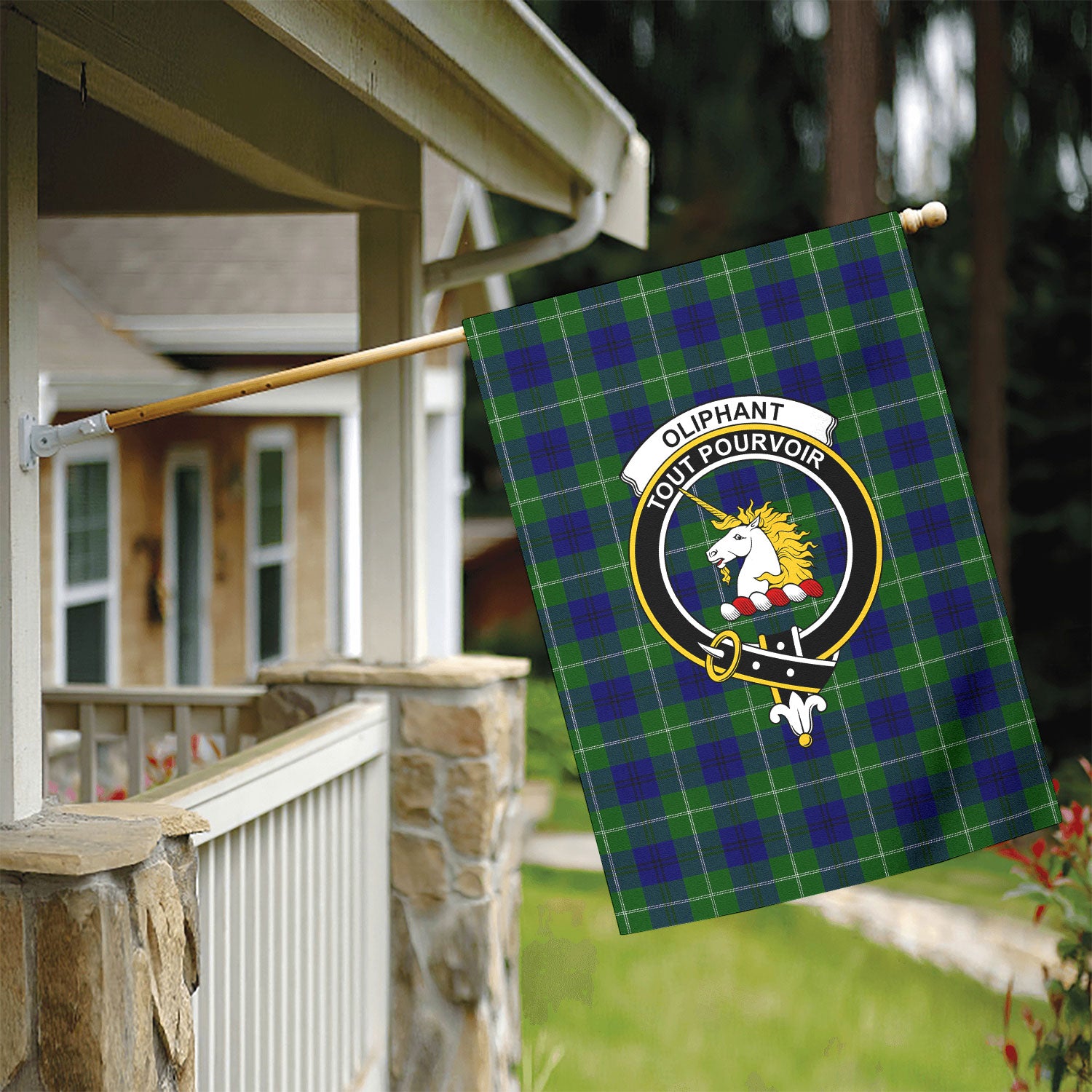 Oliphant Modern Tartan Crest Garden Flag