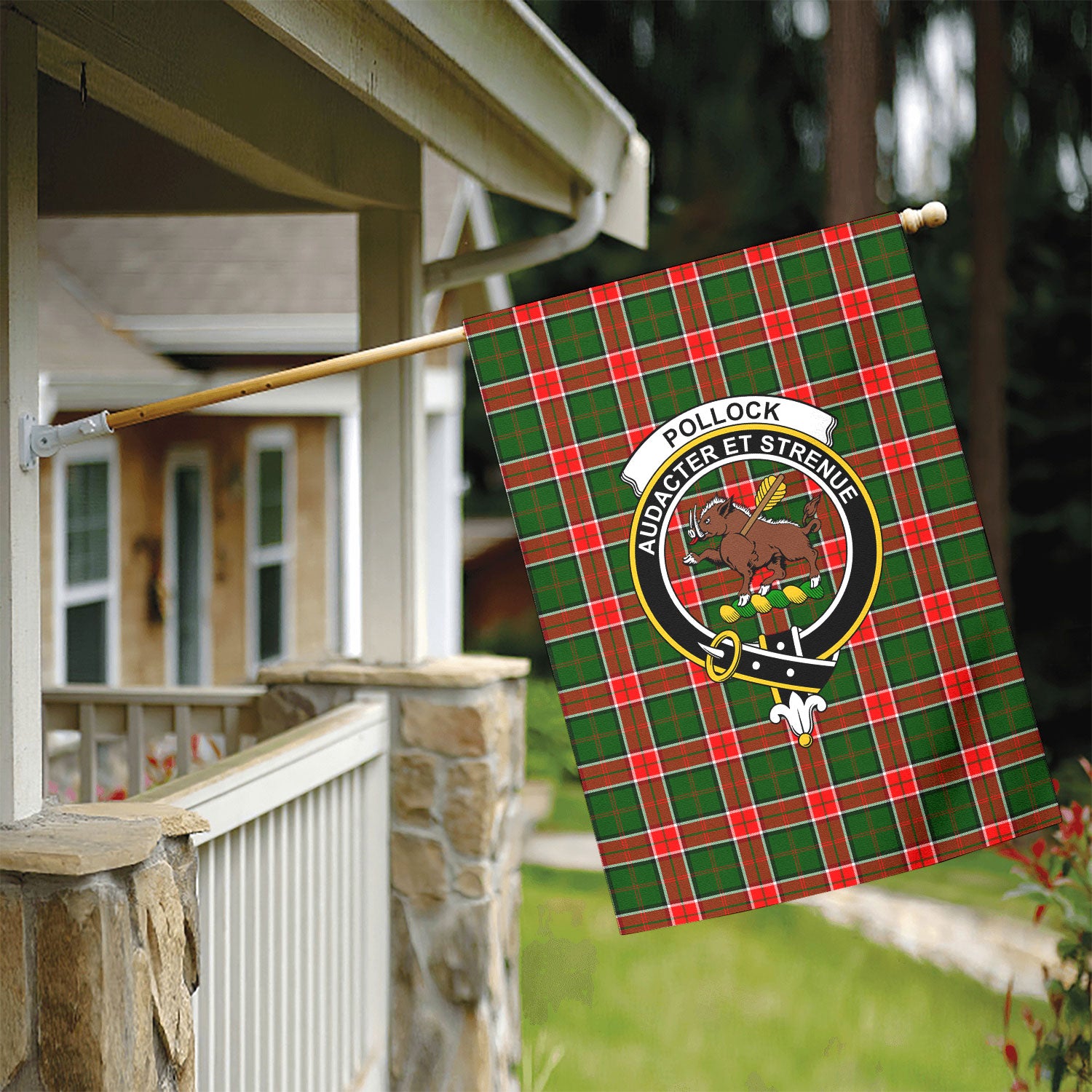 Pollock Tartan Crest Garden Flag