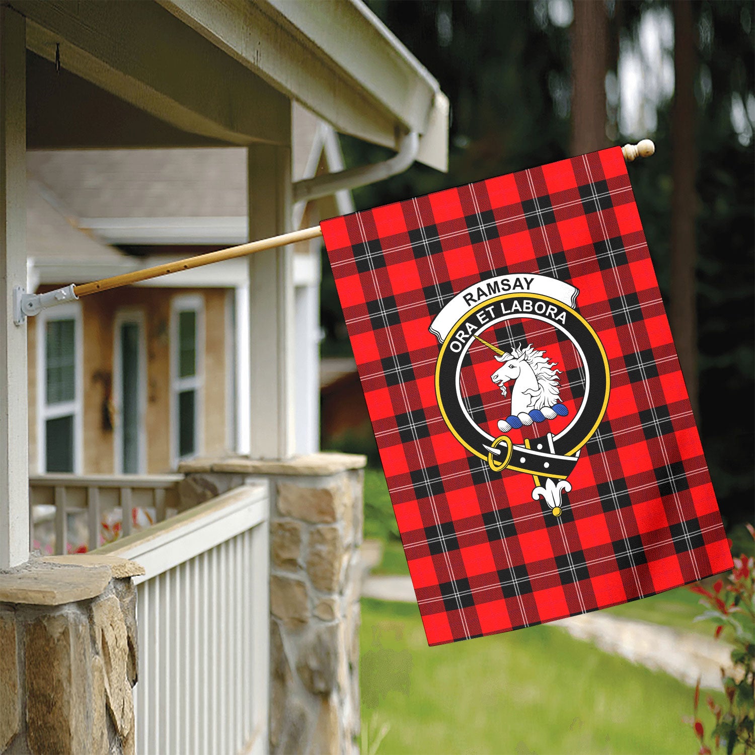 Ramsay Modern Tartan Crest Garden Flag