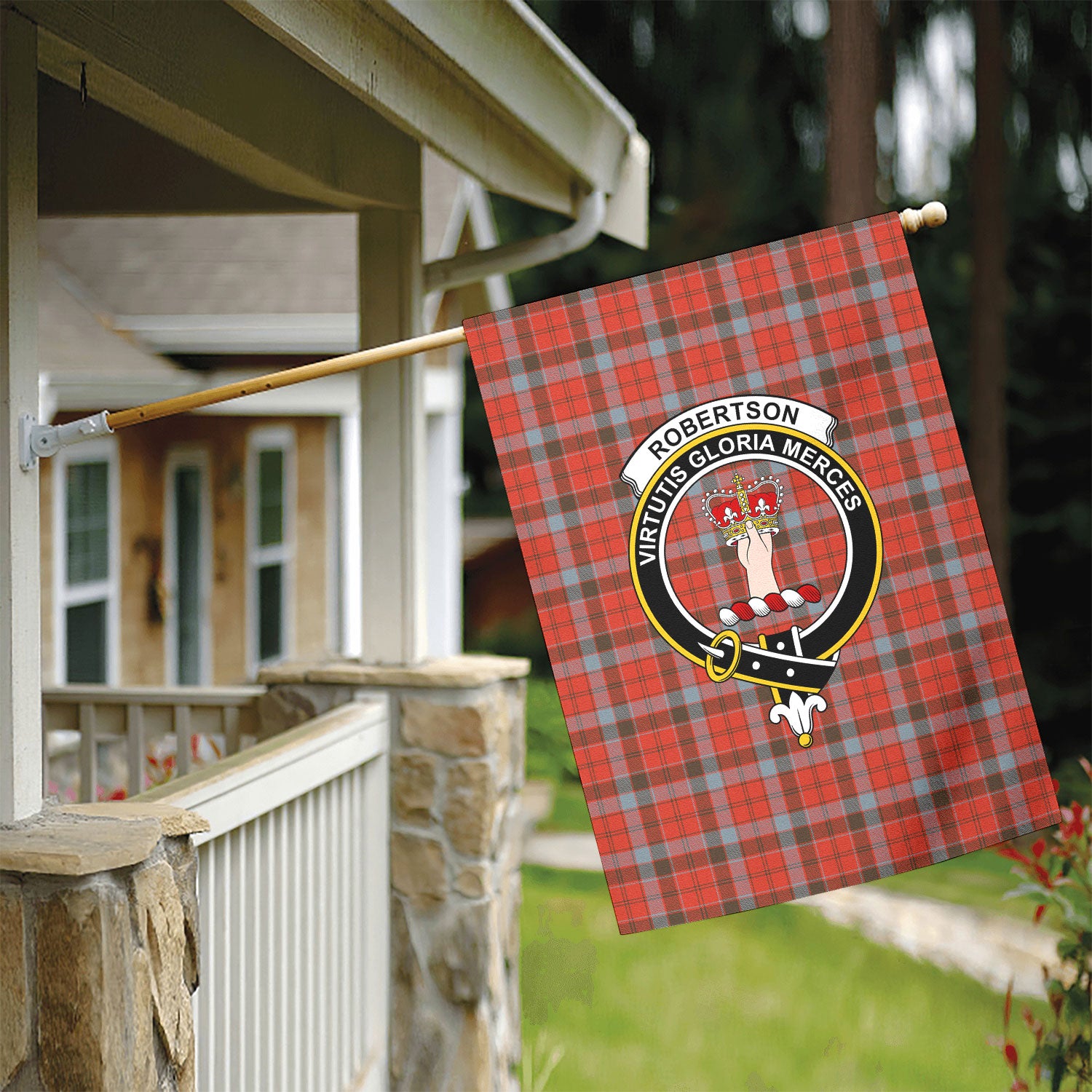 Robertson Weathered Tartan Crest Garden Flag