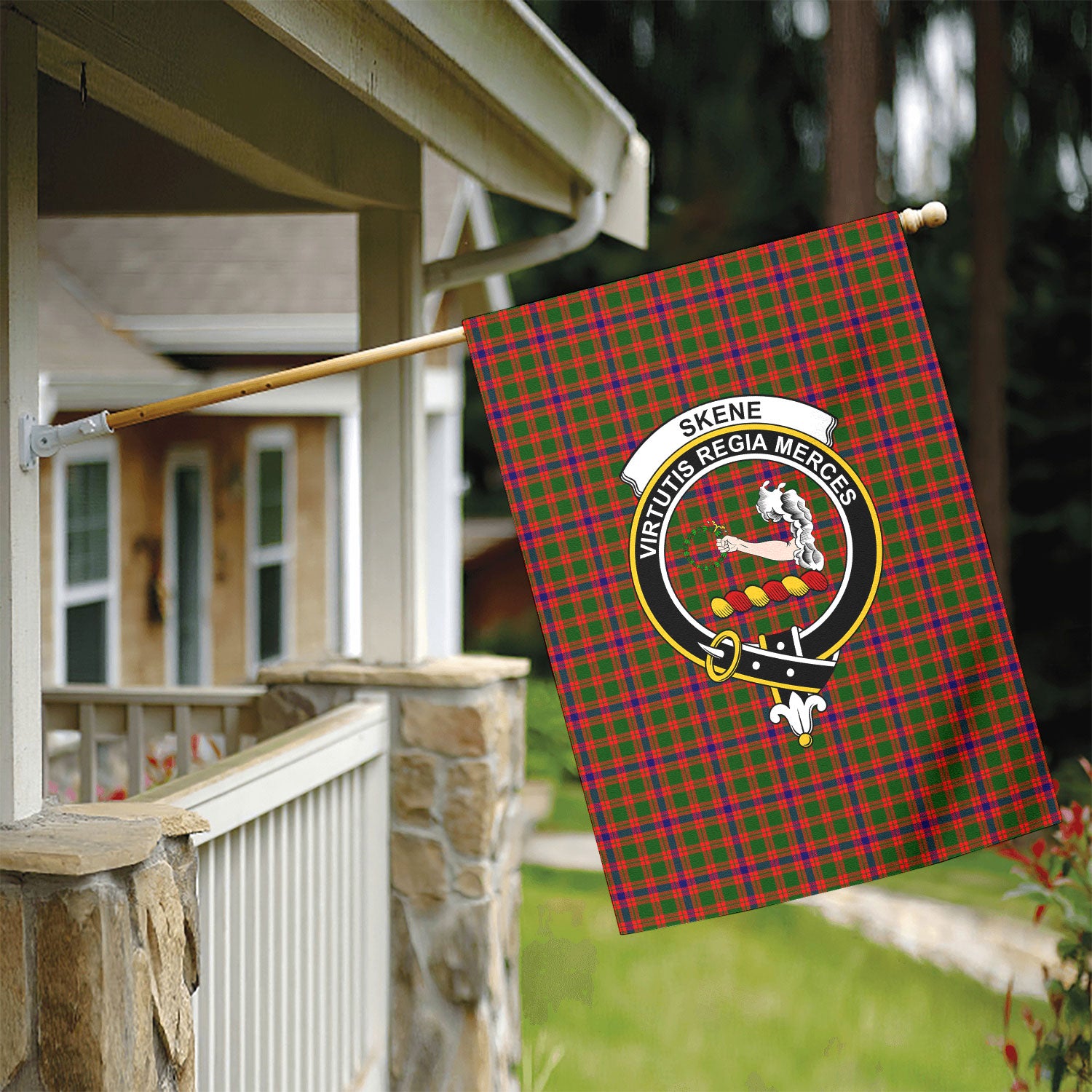 Skene Modern Tartan Crest Garden Flag
