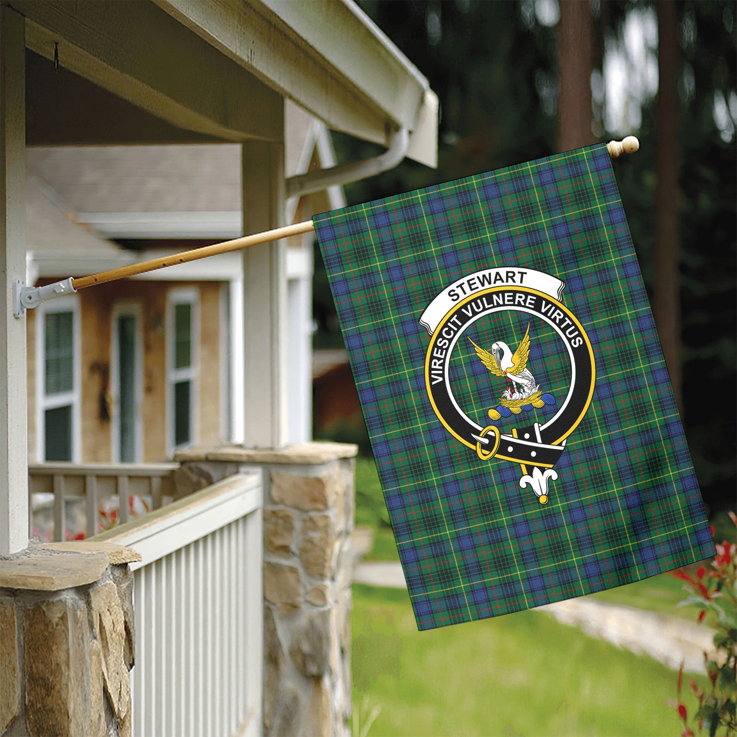 Stewart Hunting Modern Tartan Crest Garden Flag