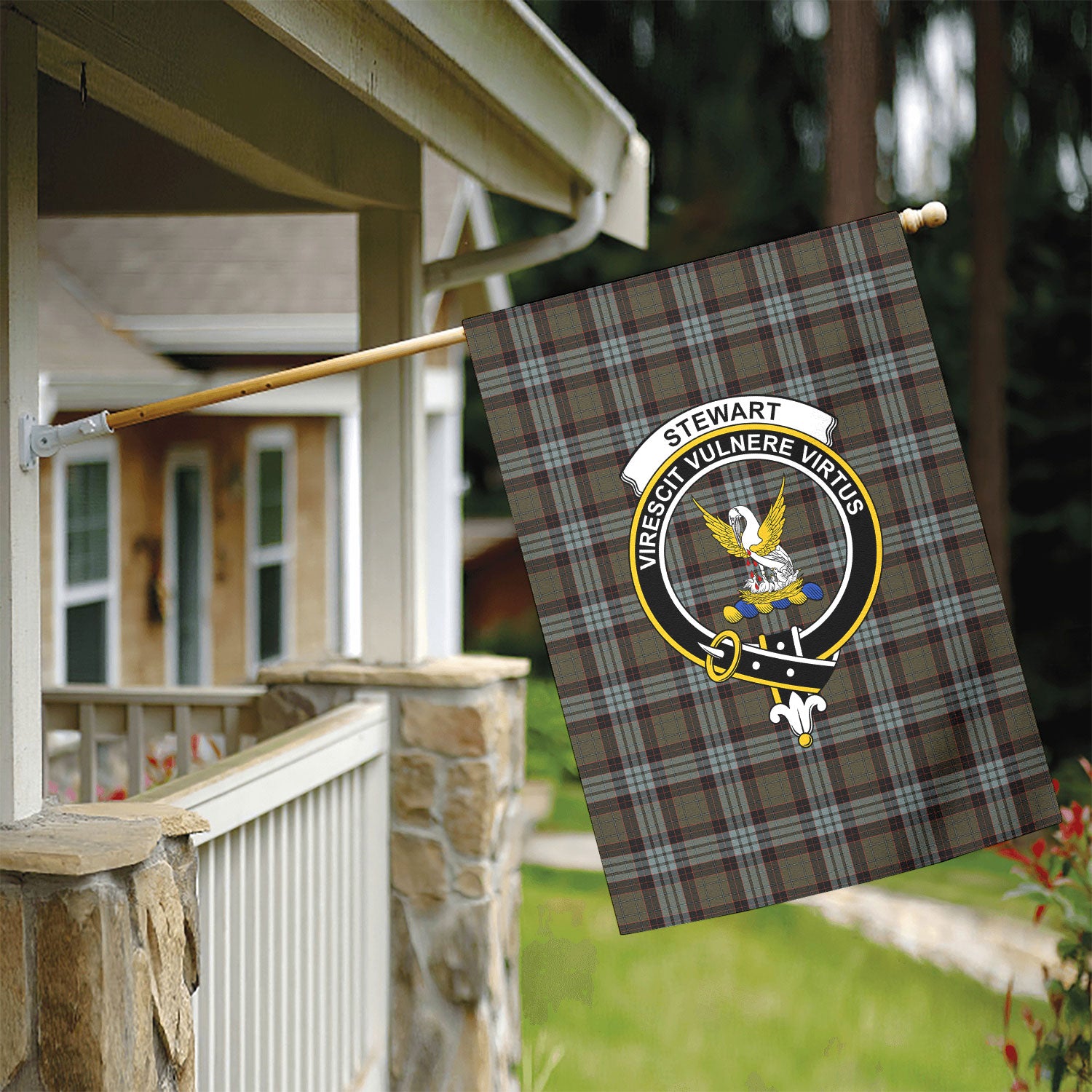 Stewart Old Weathered Tartan Crest Garden Flag
