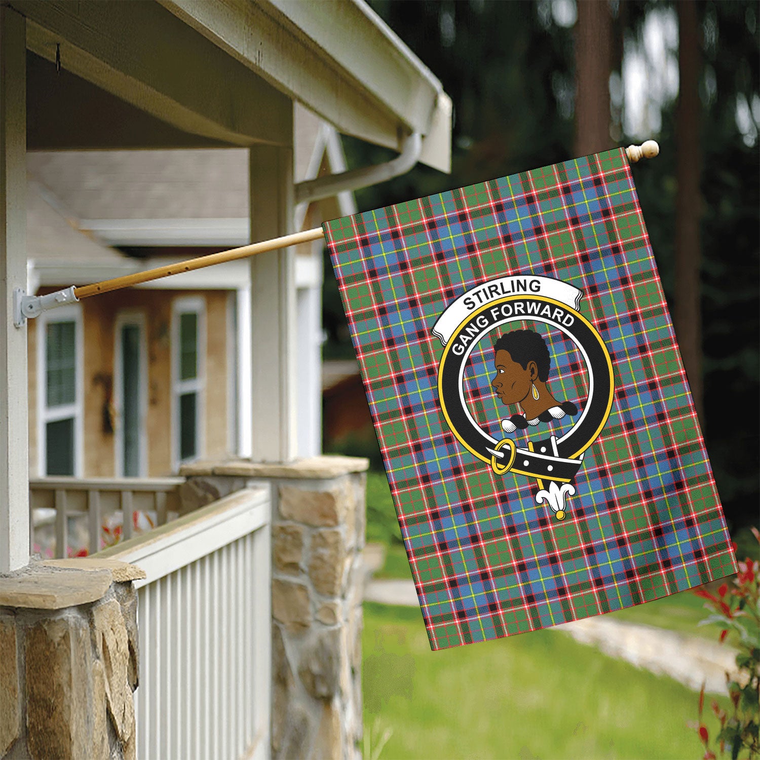Stirling (of Keir) Tartan Crest Garden Flag