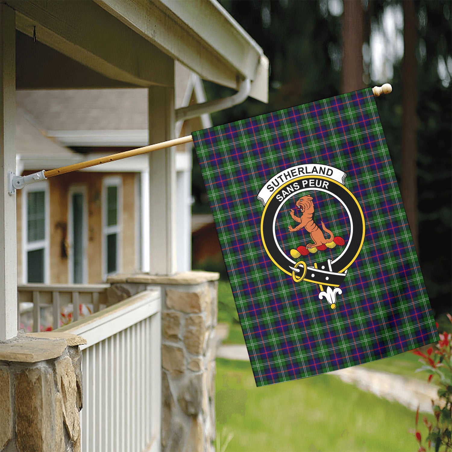Sutherland Modern Tartan Crest Garden Flag