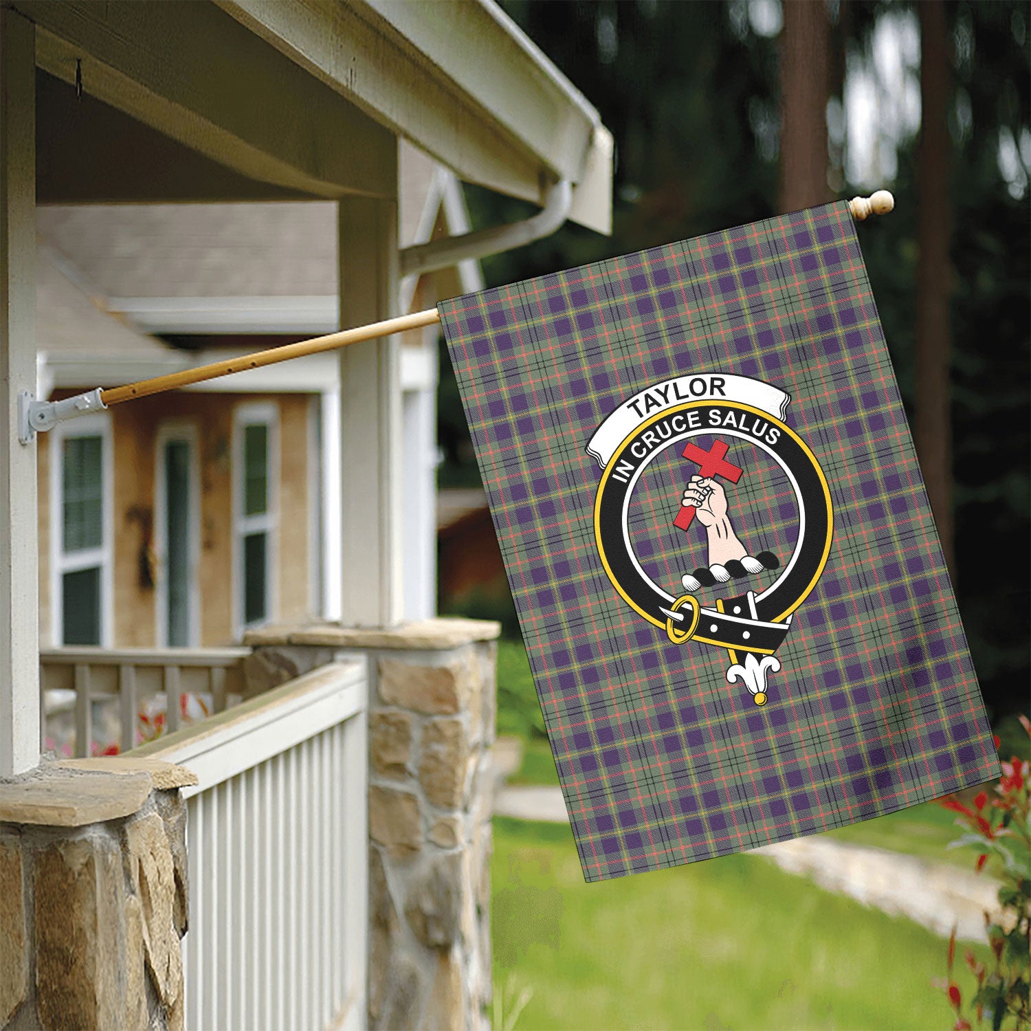 Taylor Weathered Tartan Crest Garden Flag