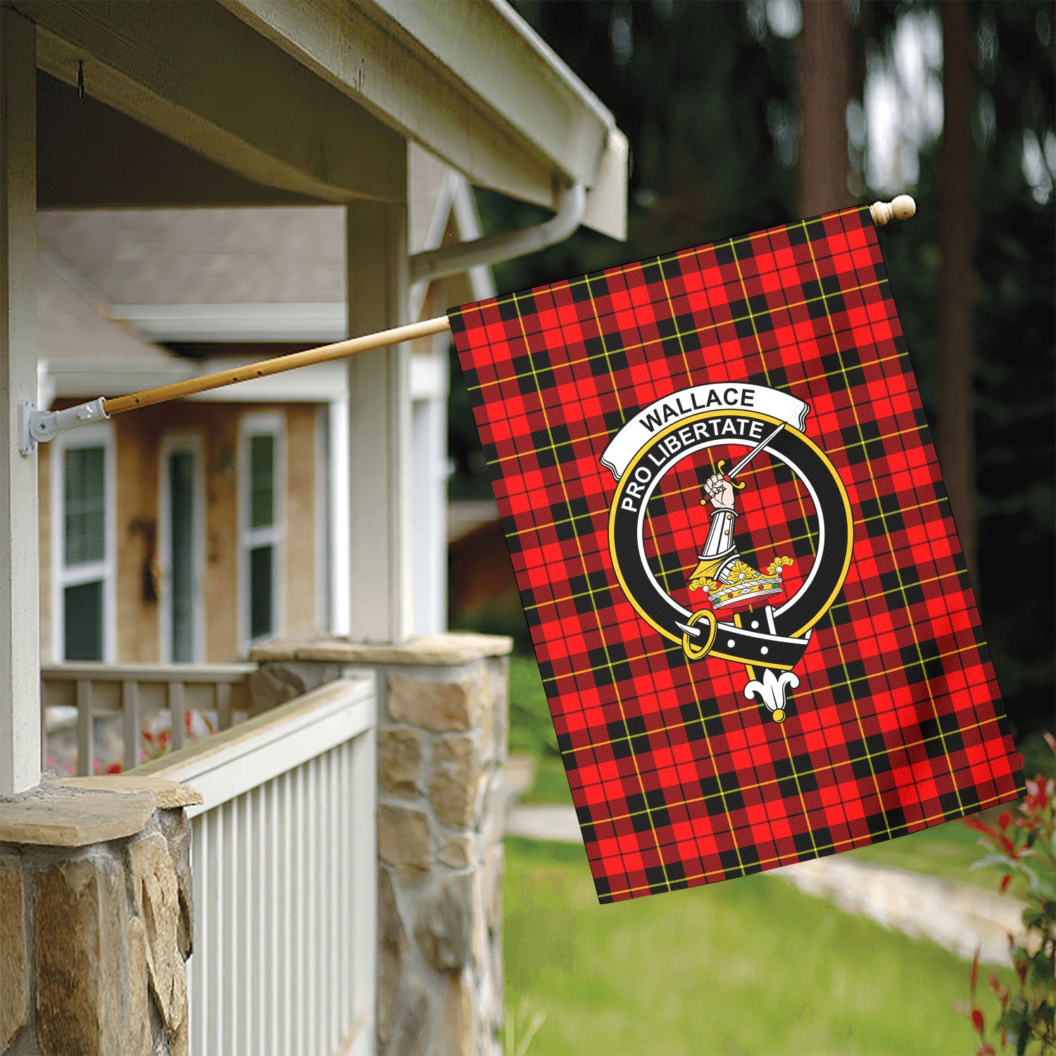 Wallace Hunting Red Tartan Crest Garden Flag