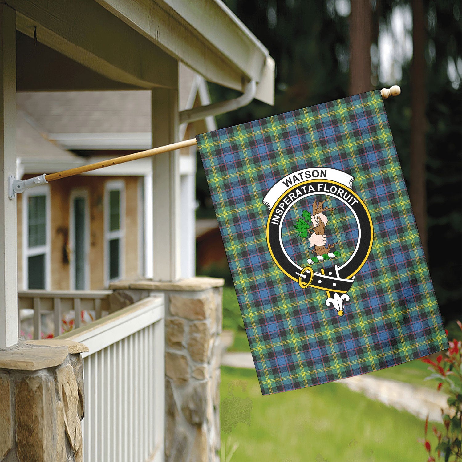 Watson Ancient Tartan Crest Garden Flag