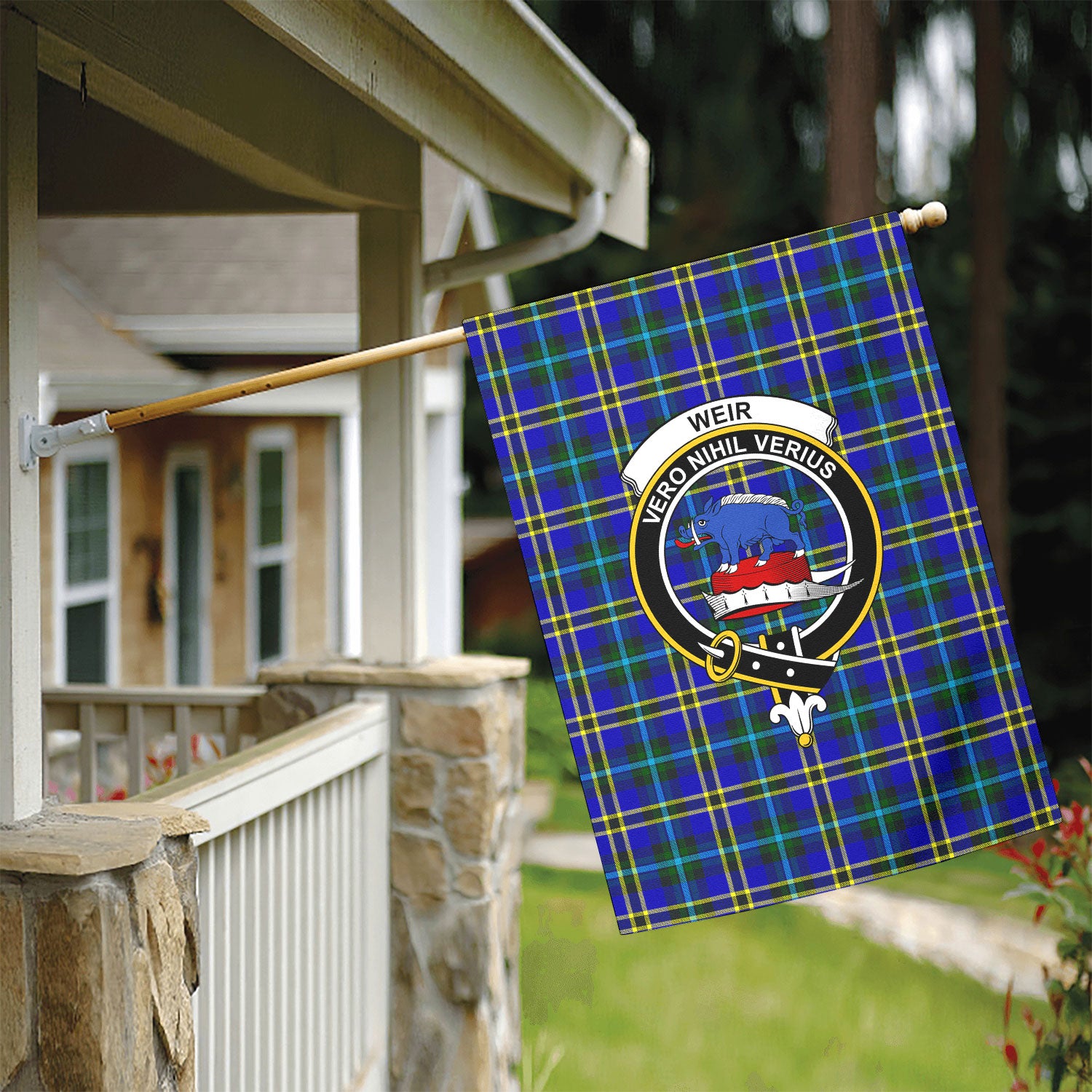 Weir Modern Tartan Crest Garden Flag
