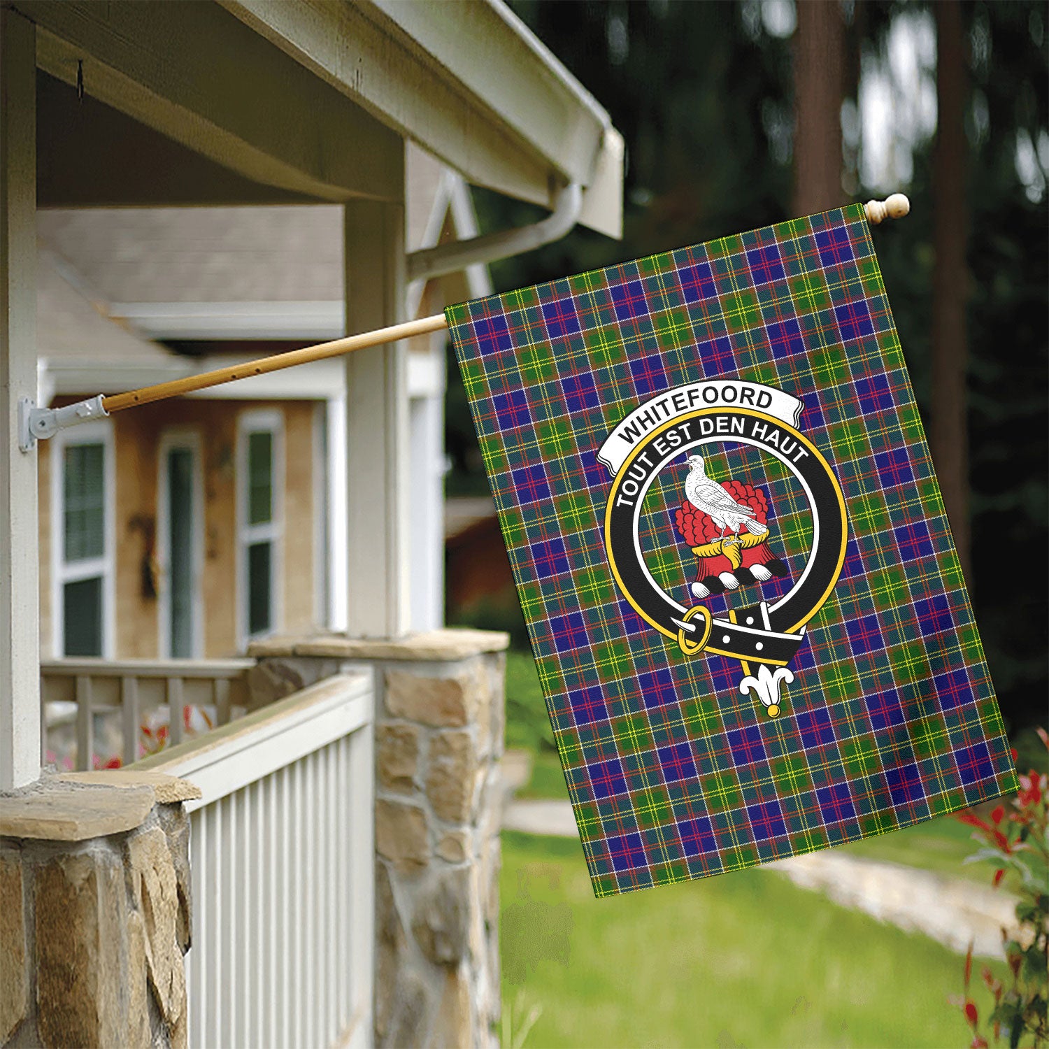 Whitefoord Tartan Crest Garden Flag