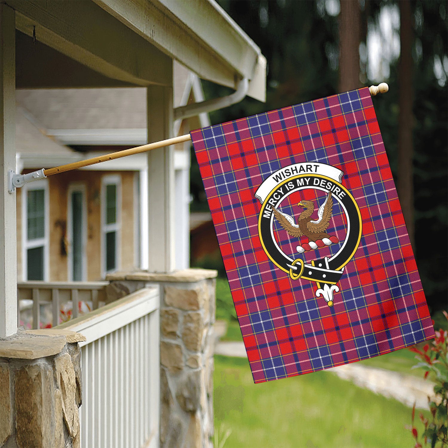 Wishart Dress Tartan Crest Garden Flag