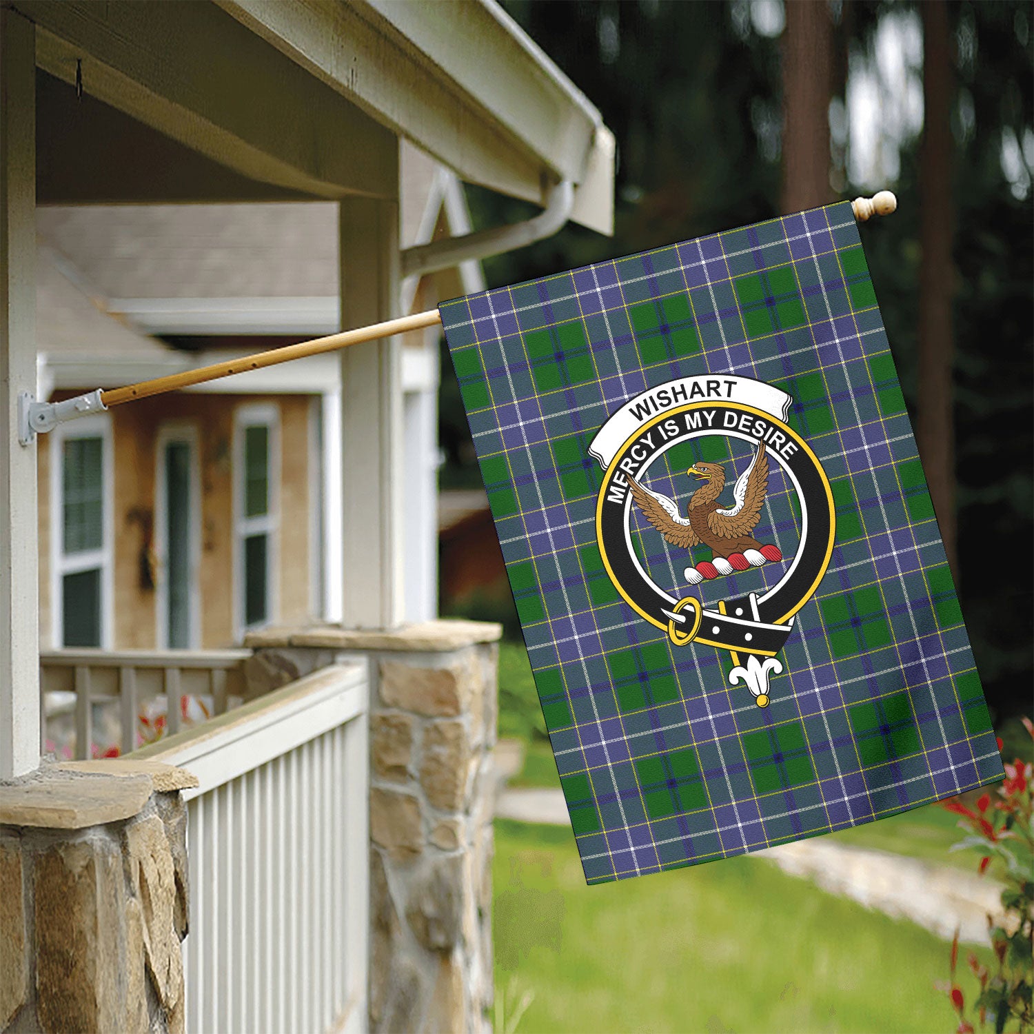 Wishart Hunting Tartan Crest Garden Flag