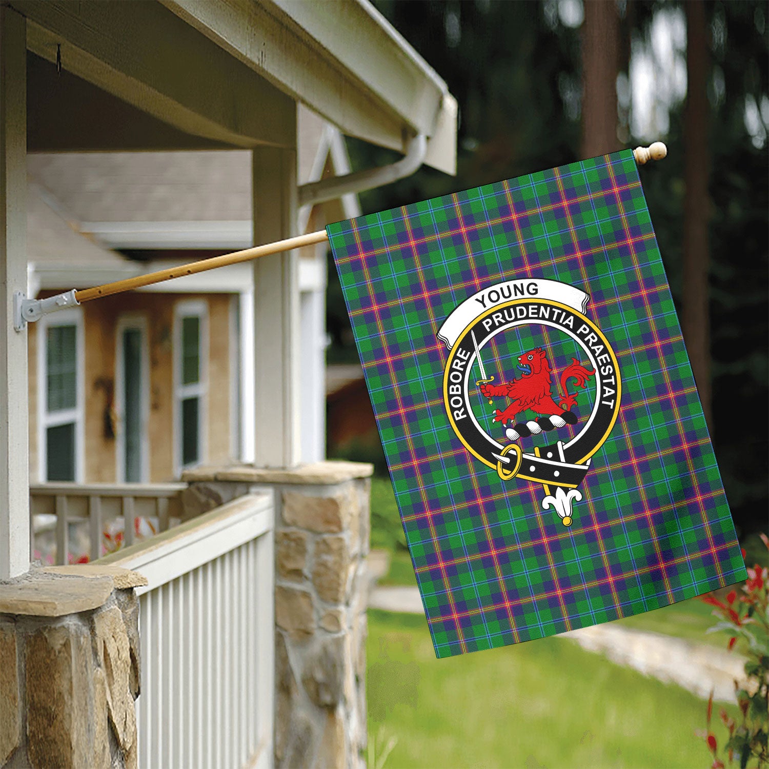 Young Modern Tartan Crest Garden Flag