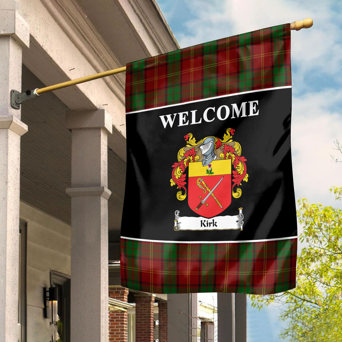 Kirk Tartan Crest Black Garden Flag