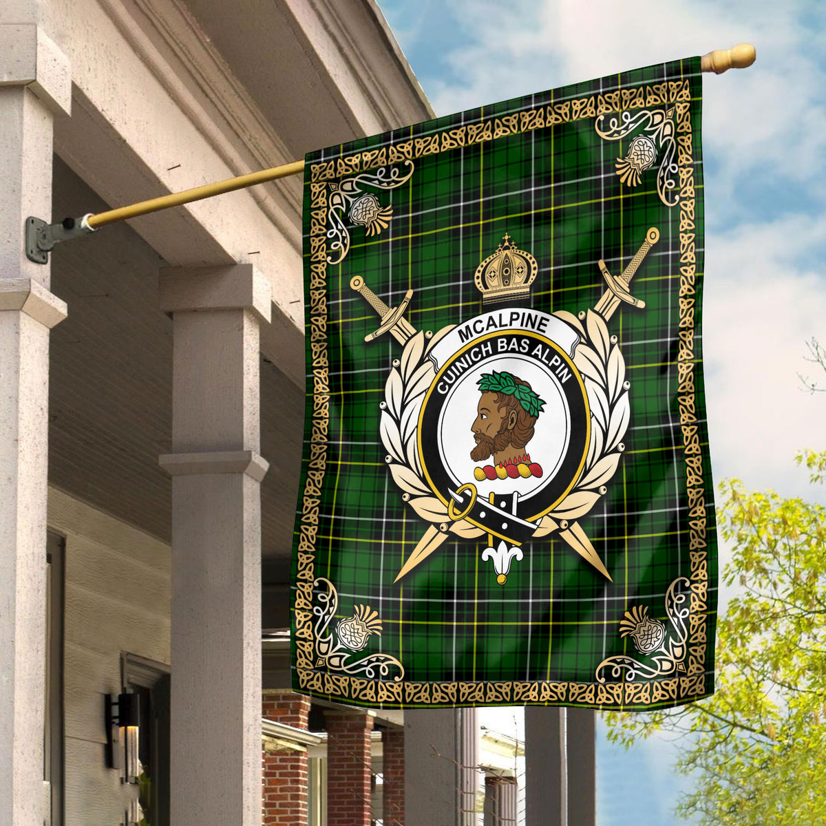 McAlpine Modern Tartan Crest Garden Flag - Celtic Thistle Style