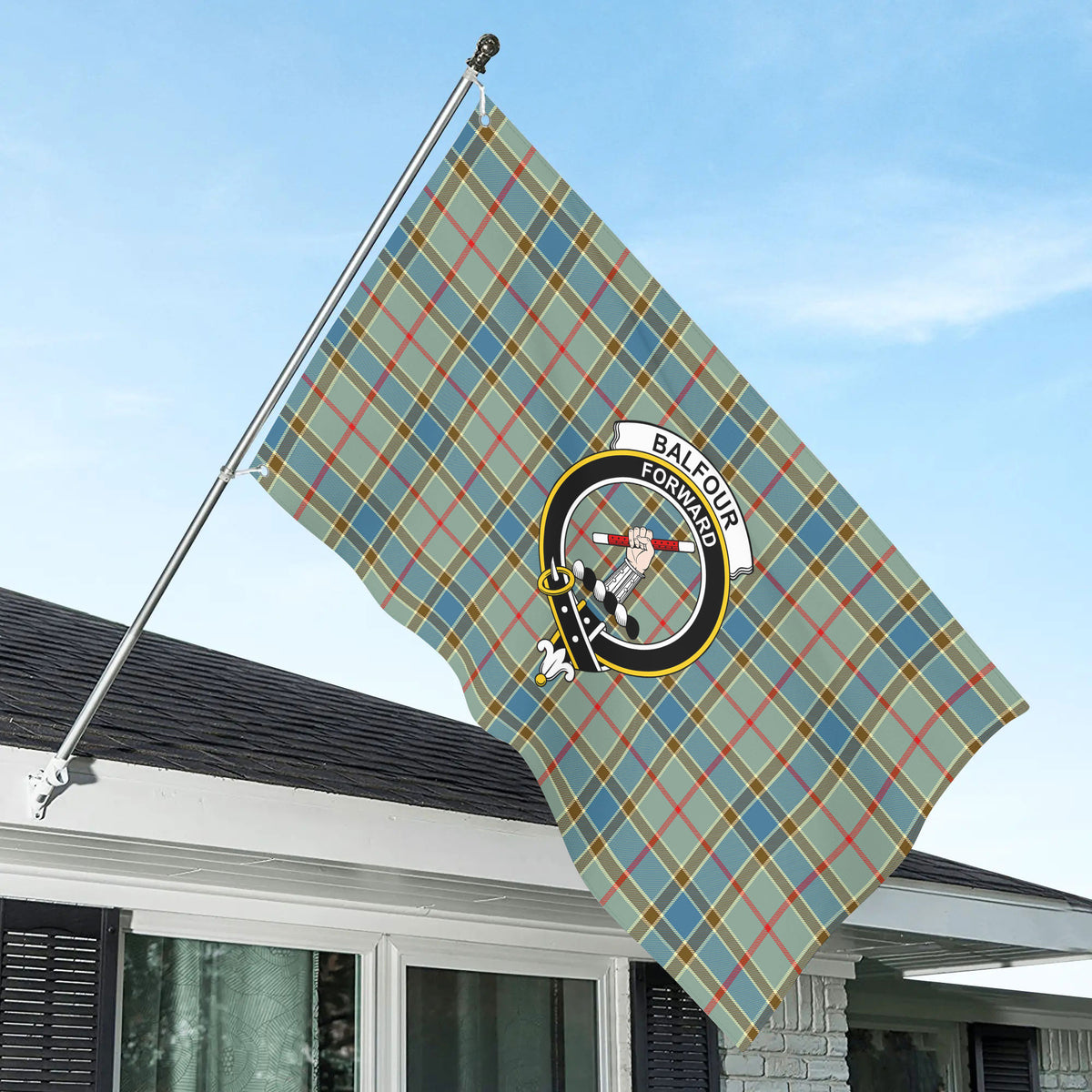 Balfour Blue Tartan Crest House Flag