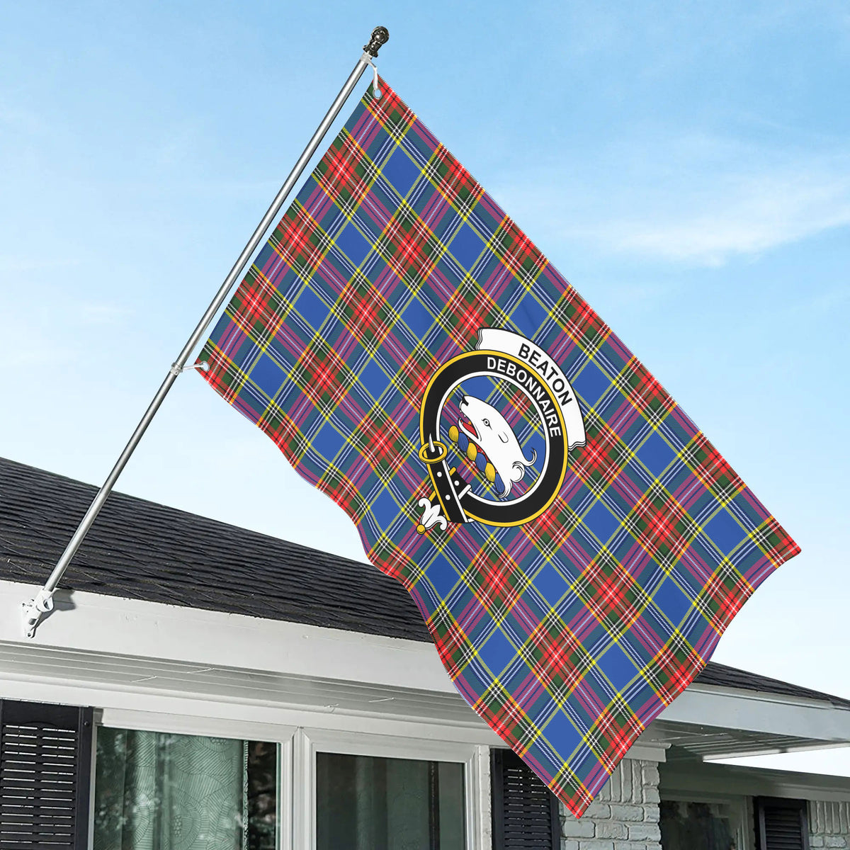 Beaton Modern Tartan Crest House Flag