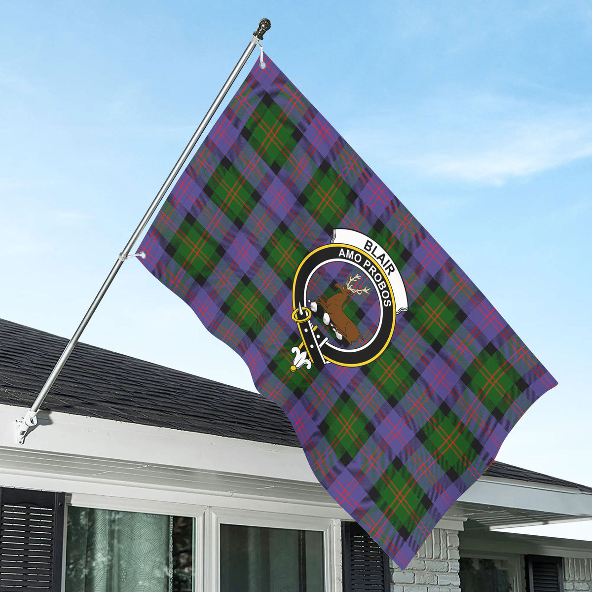 Blair Modern Tartan Crest House Flag