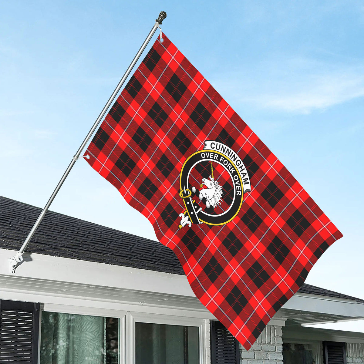 Cunningham Modern Tartan Crest House Flag