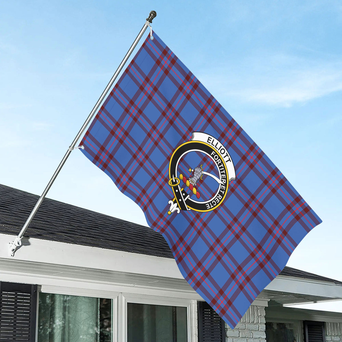 Elliott Modern Tartan Crest House Flag