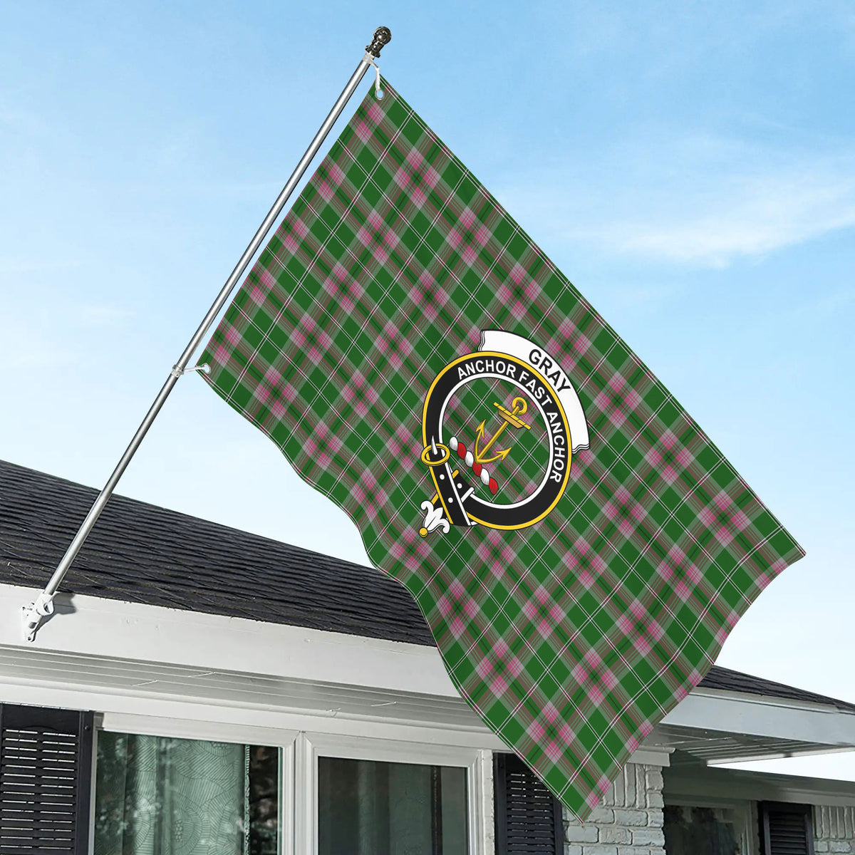 Gray Hunting Tartan Crest House Flag