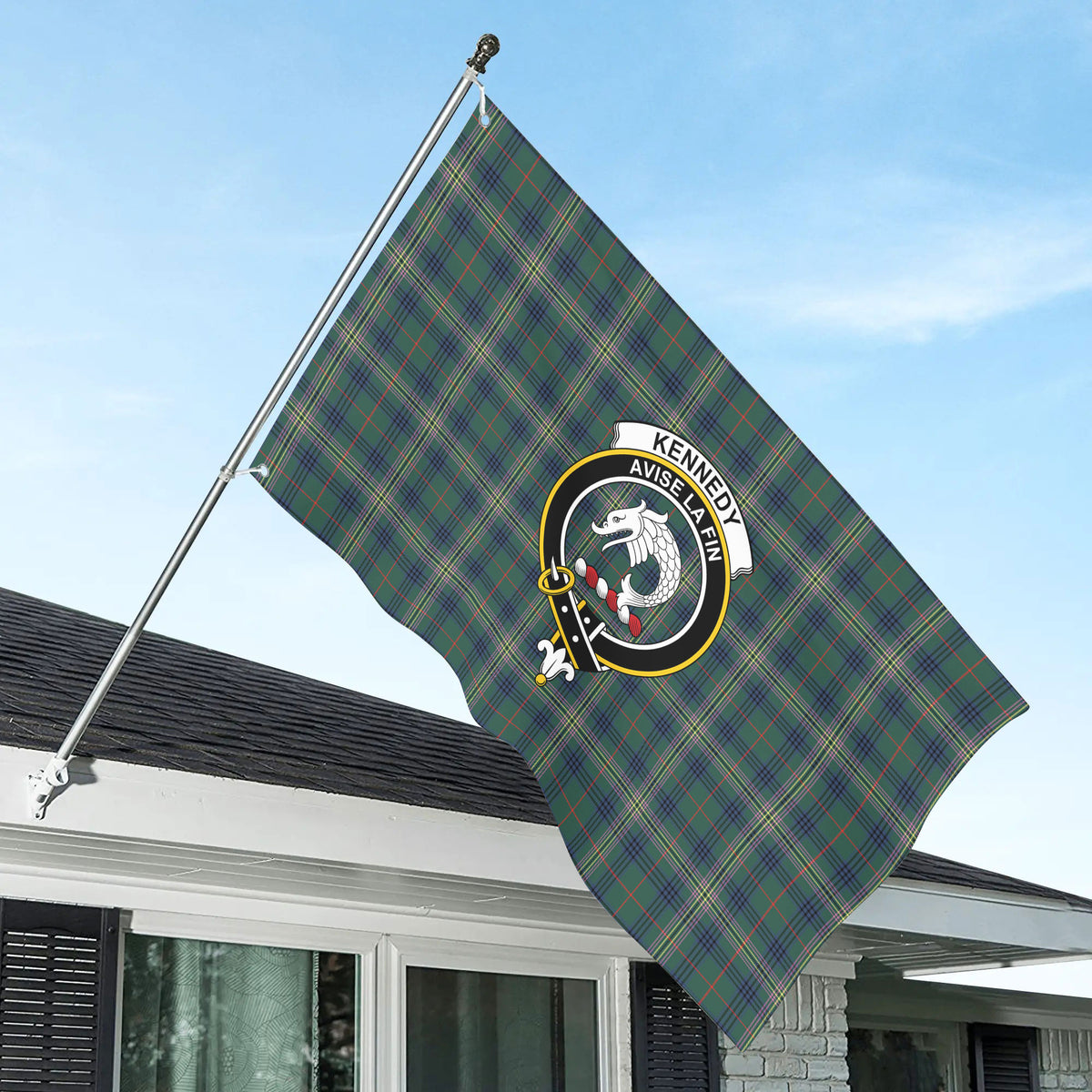 Kennedy Modern Tartan Crest House Flag