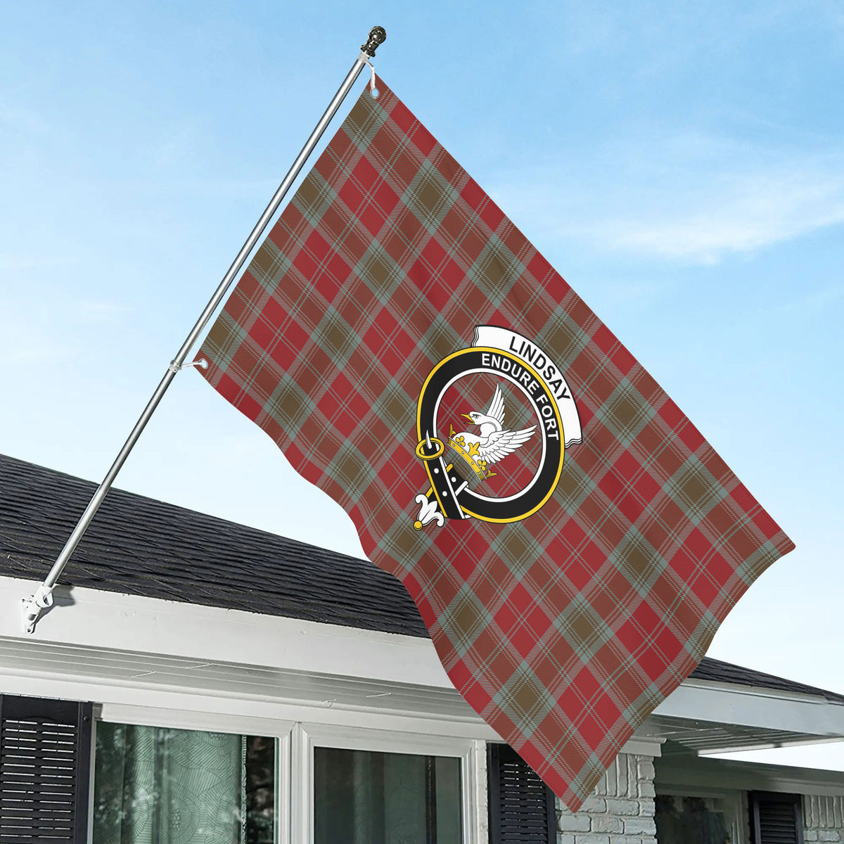 Lindsay Weathered Tartan Crest House Flag