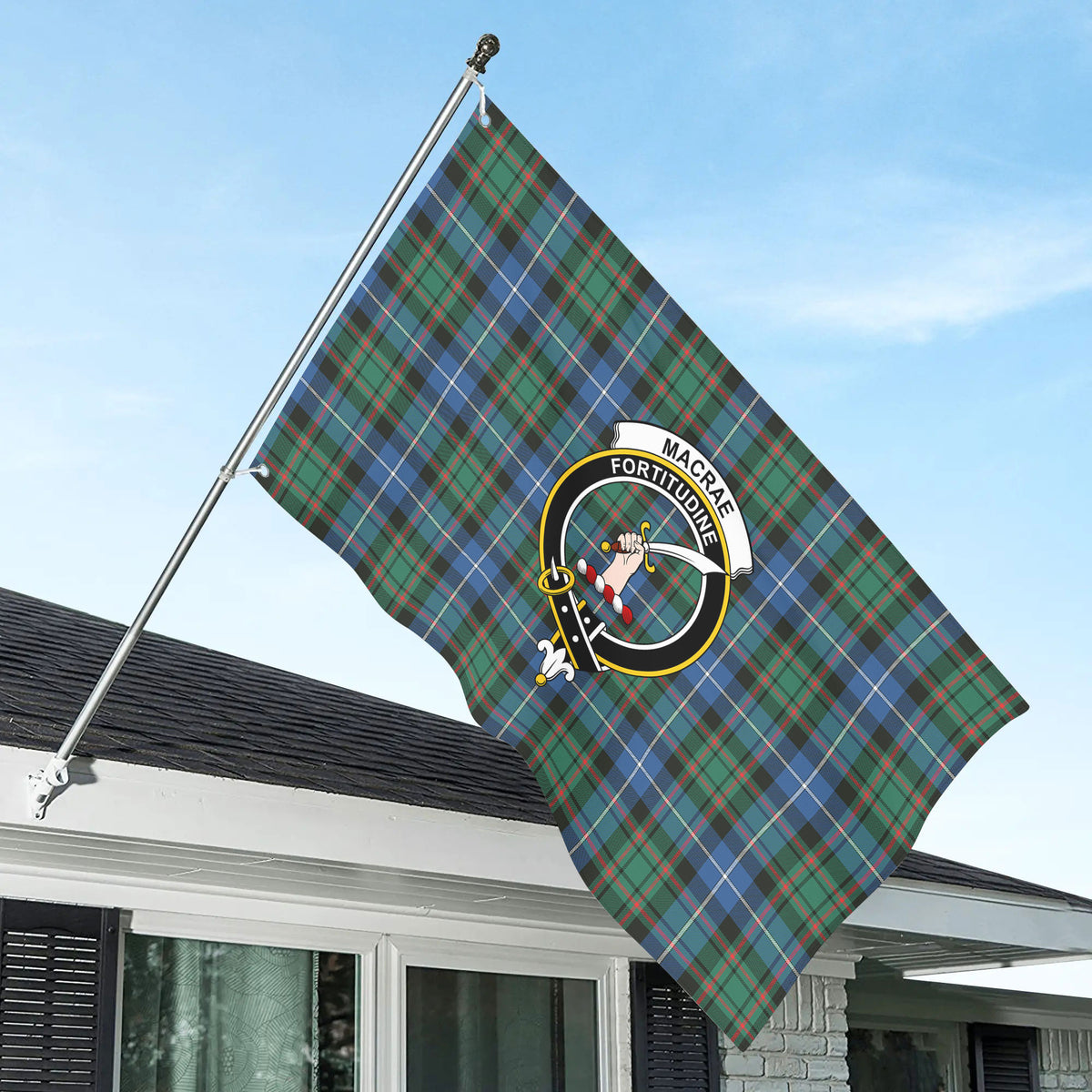 MacRae Hunting Ancient Tartan Crest House Flag