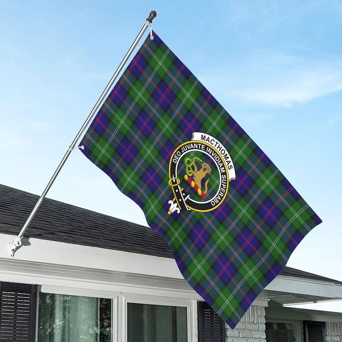 MacThomas Modern Tartan Crest House Flag