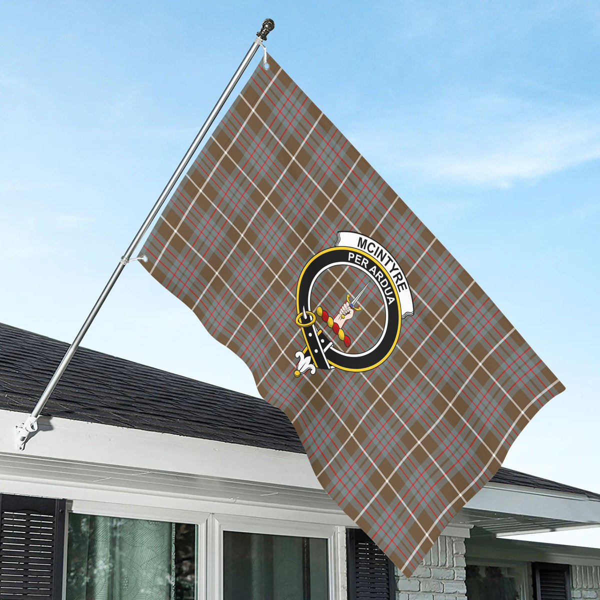 McIntyre Hunting Weathered Tartan Crest House Flag