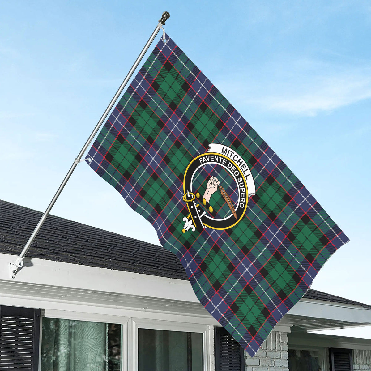 Mitchell Modern Tartan Crest House Flag
