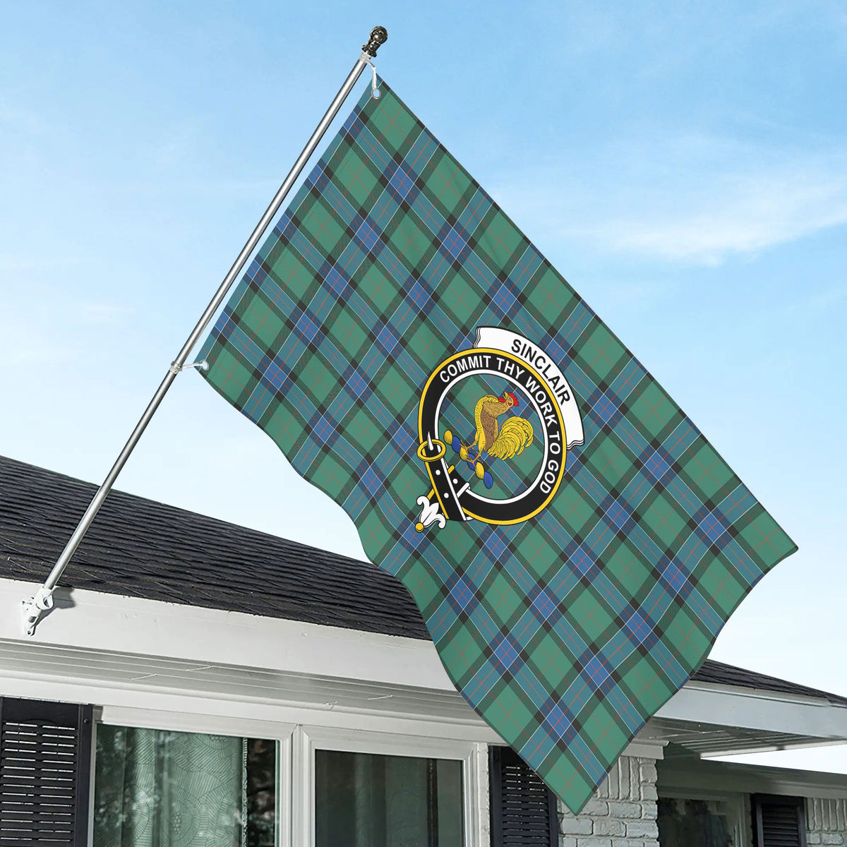 Sinclair Hunting Ancient Tartan Crest House Flag