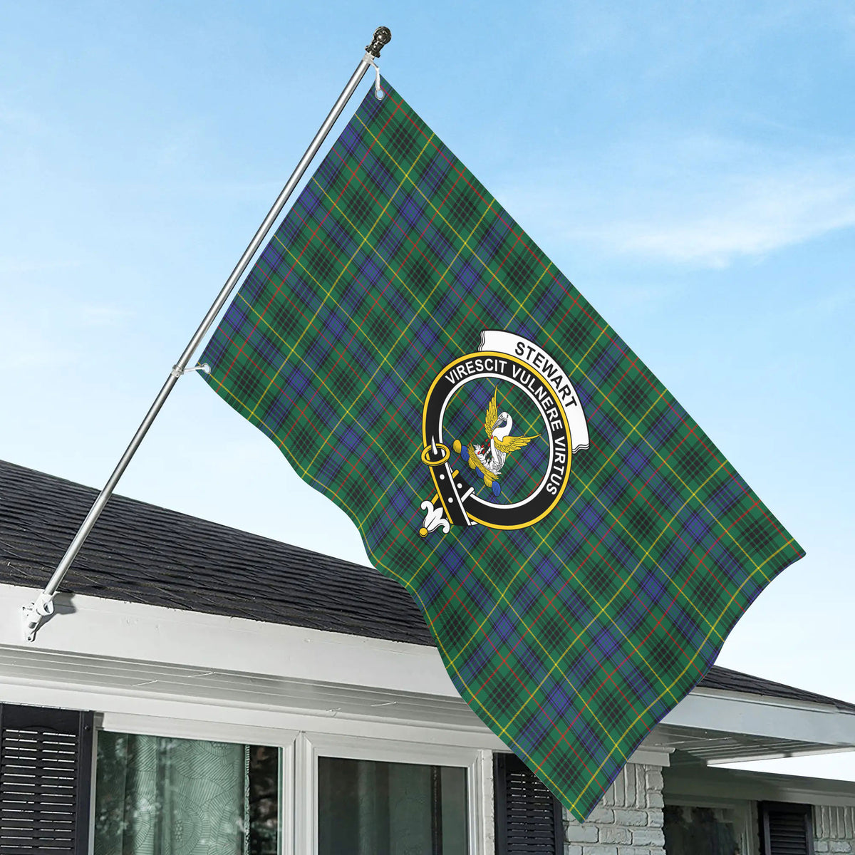 Stewart Hunting Modern Tartan Crest House Flag