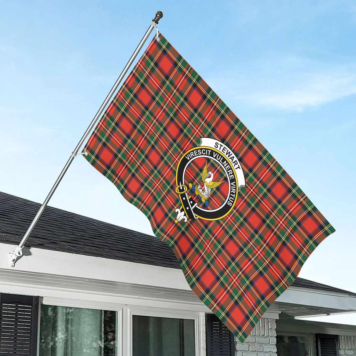 Stewart Royal Modern Tartan Crest House Flag