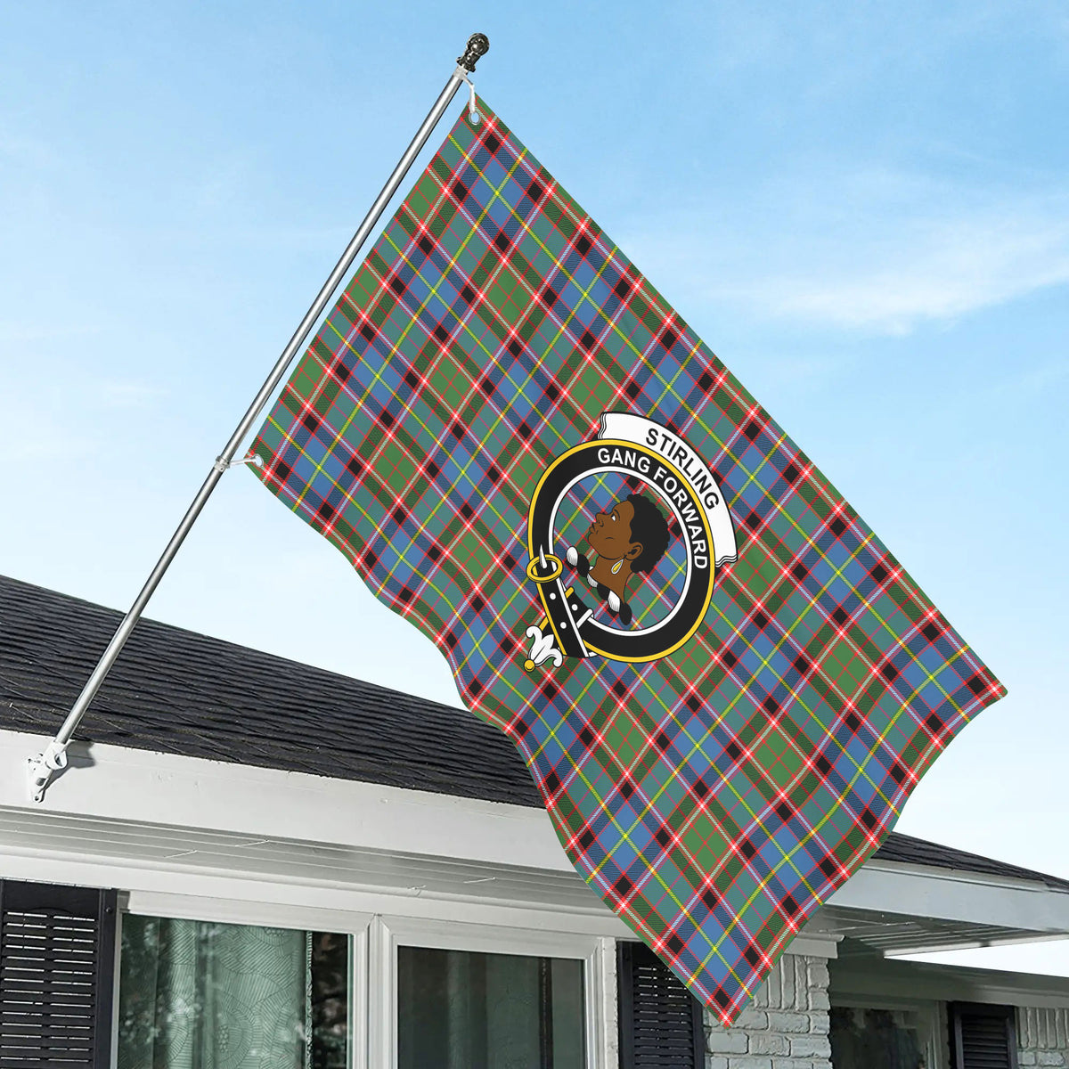 Stirling (of Keir) Tartan Crest House Flag