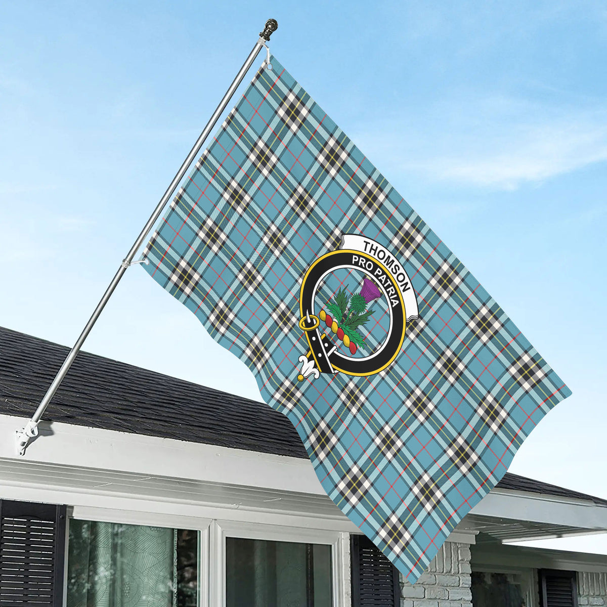 Thomson Blue Tartan Crest House Flag