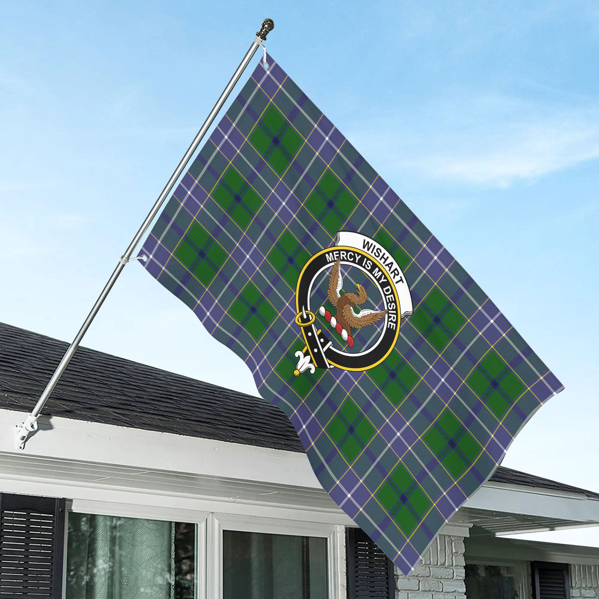 Wishart Hunting Tartan Crest House Flag