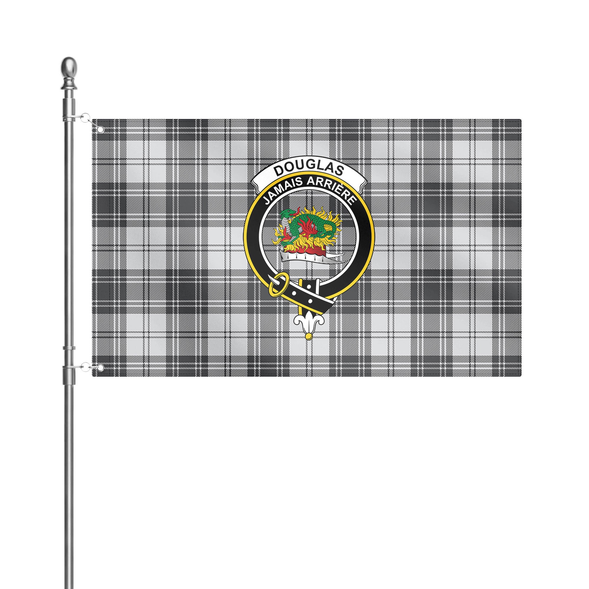 Douglas Grey Modern Tartan Crest House Flag