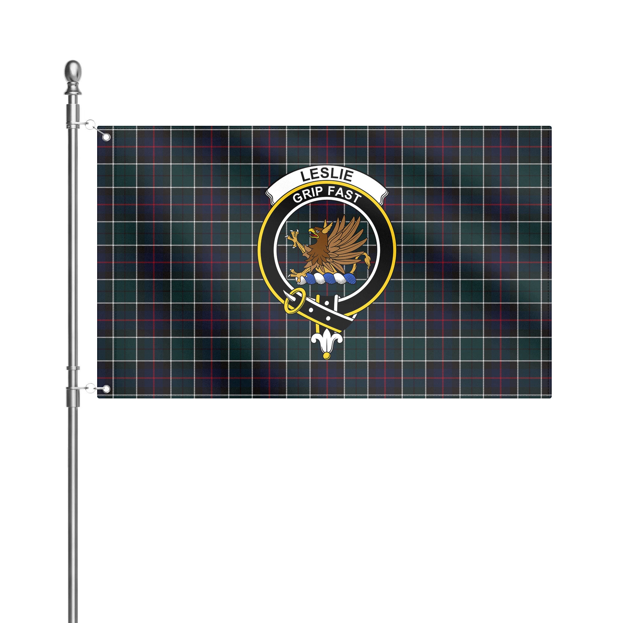 Leslie Hunting Modern Tartan Crest House Flag
