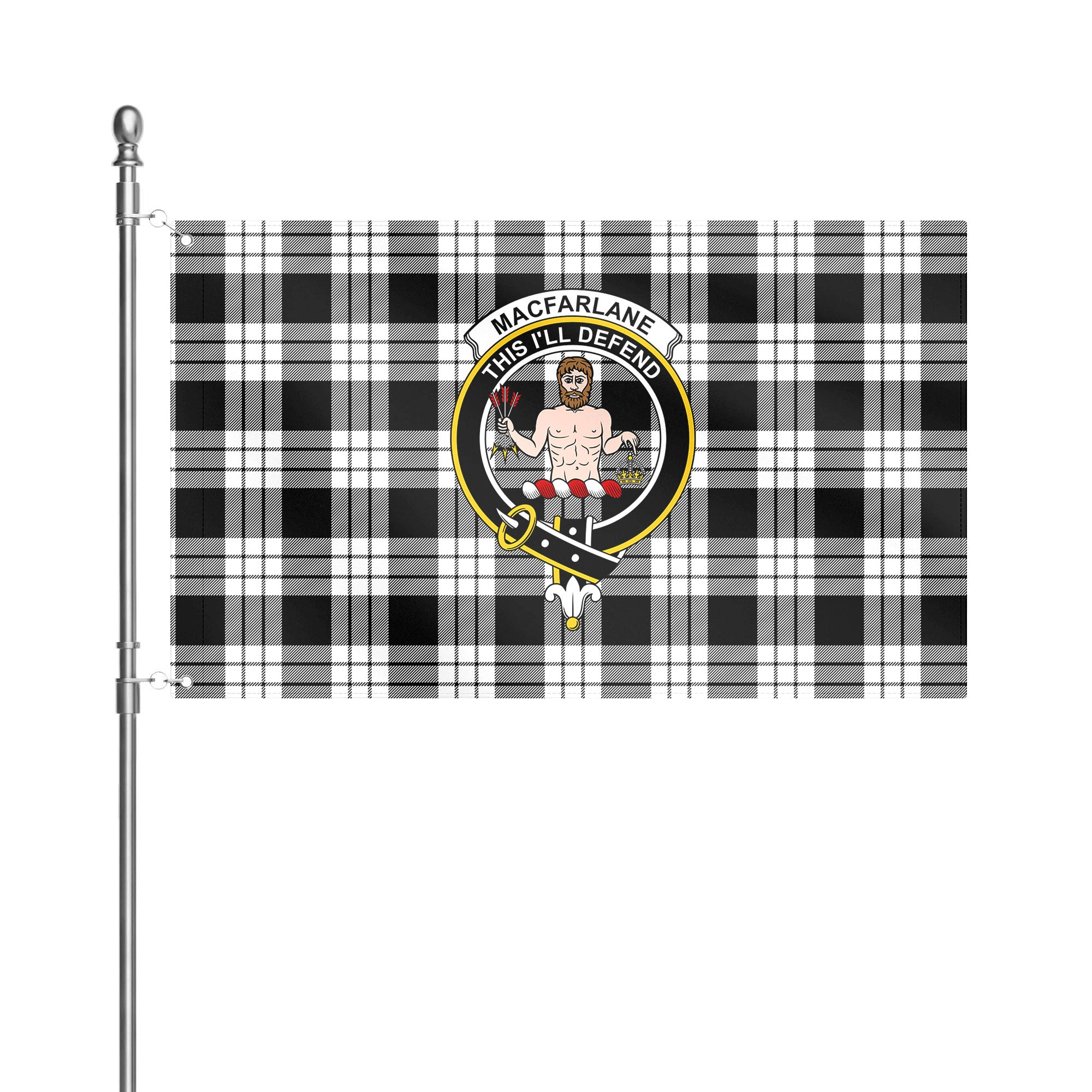 MacFarlane Black - White Tartan Crest House Flag
